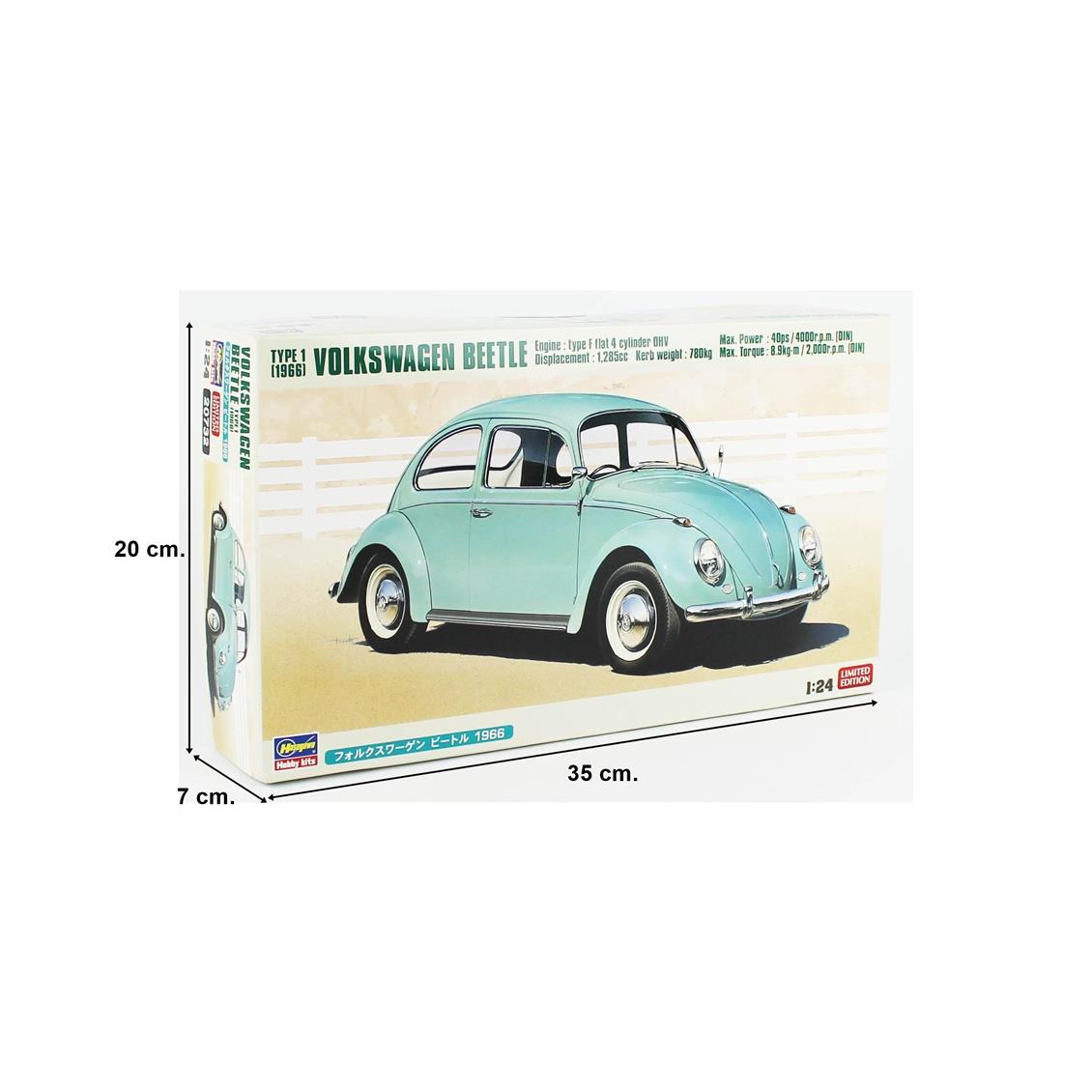 Hasegawa 20726 1/24 Ölçek, Volkswagen Beetle Type 1 -1966 (Cal Look) ve Sarışın Kız Figürü, Otomobil Plastik Model Kiti