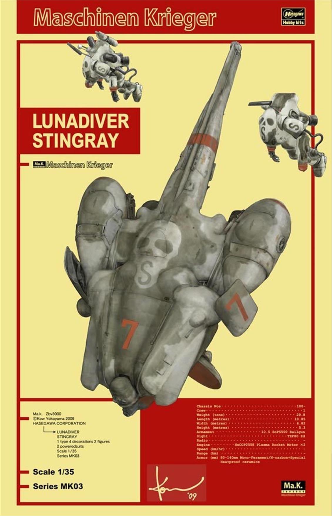 Hasegawa MK03 64003 1/35 Ölçek Lunadiver Stingray Bilim Kurgu Plastik Model Kiti