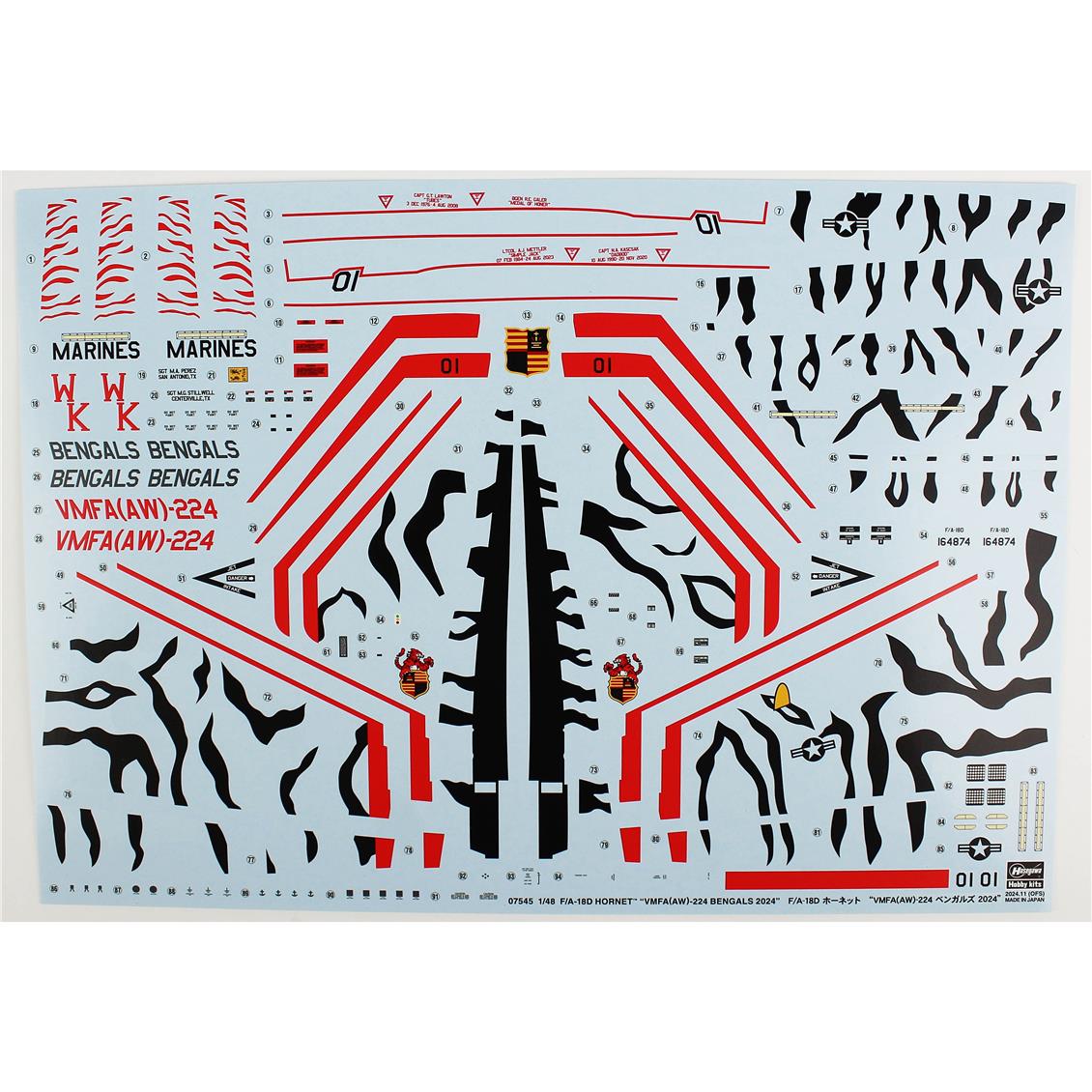 Hasegawa PT44 7545 1/48 Ölçek, F/A-18 D Hornet -VMFA(AW)-224 Bengals 2024, Savaş Uçağı Plastik Model Kiti