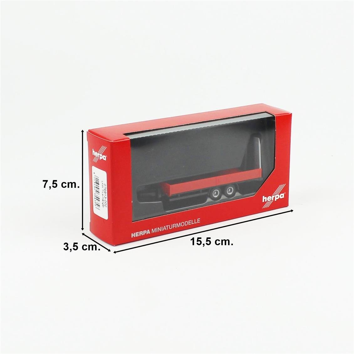 Herpa 076913-002 1/87 Ölçek, Alçak Kasalı, Rampalı, Araç Yükleme Römorku, Kırmızı, Sergilemeye Hazır Model Araç
