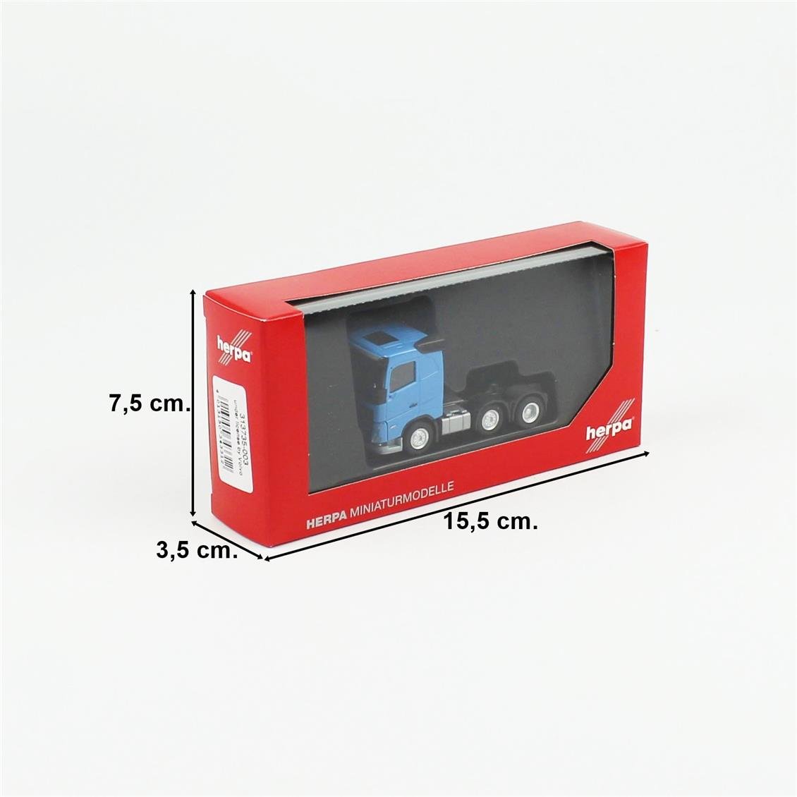 Herpa 313735-003 1/87 Ölçek, Volvo FH Düz Tavanlı 3 Akslı Çekici, Açık Mavi, Sergilemeye Hazır Model Araç