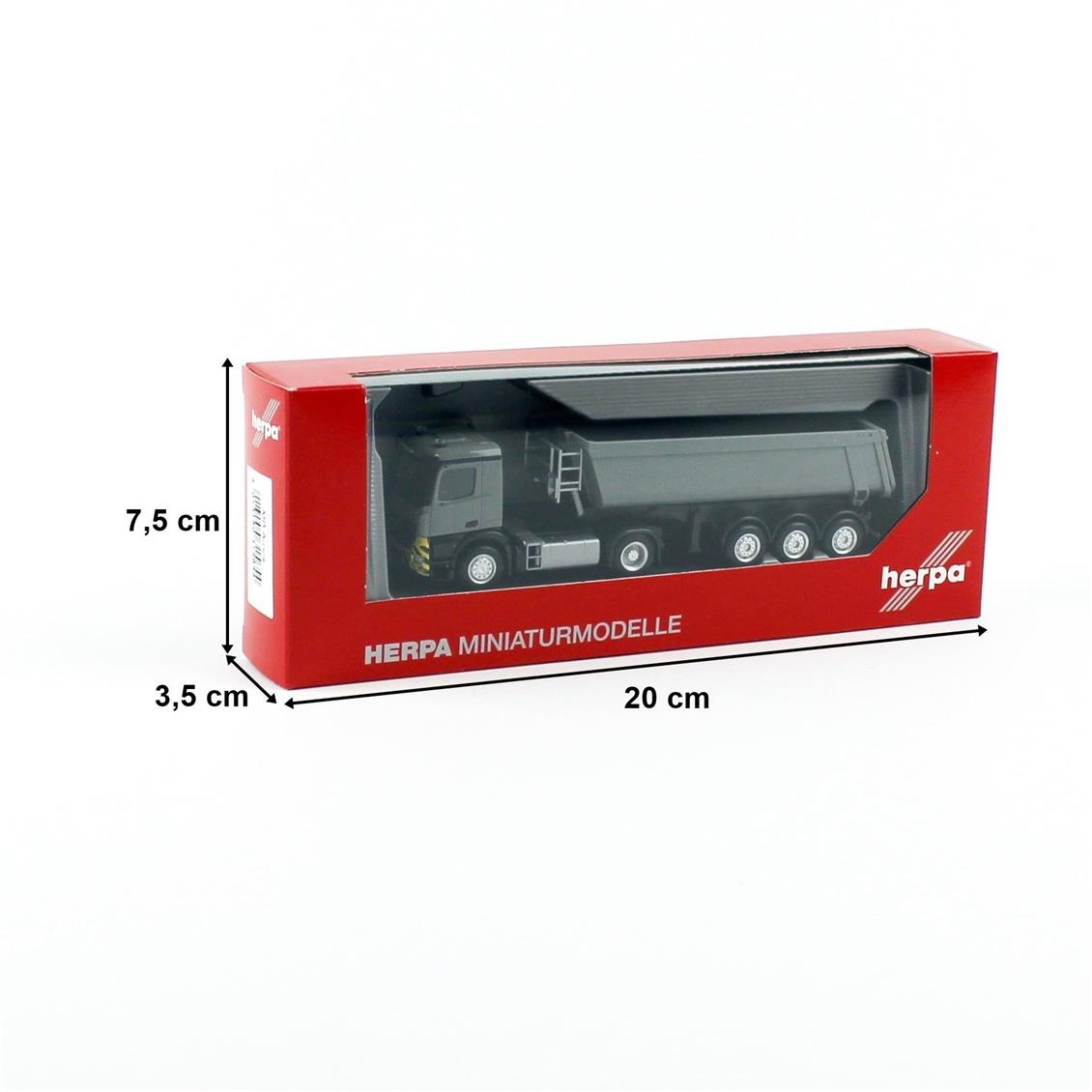 Herpa 315654 1/87 Ölçek MB Arocs Kırkayak Damperli Kamyon, Gri, Sergilemeye Hazır Model Araç