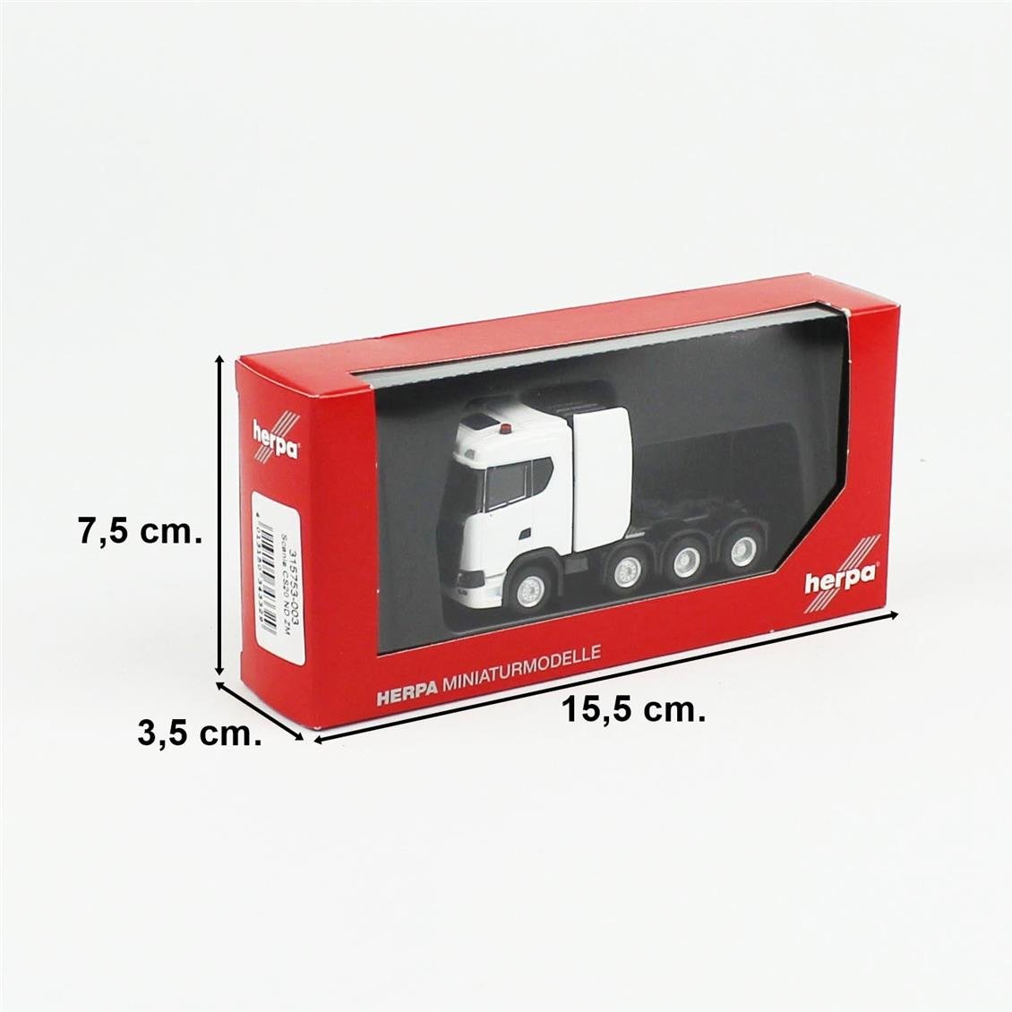 Herpa 315753-003 1/87 Ölçek, Scania CS 20 ND, Ağır Hizmet 4 Akslı Çekici, Beyaz, Sergilemeye Hazır Model Araç