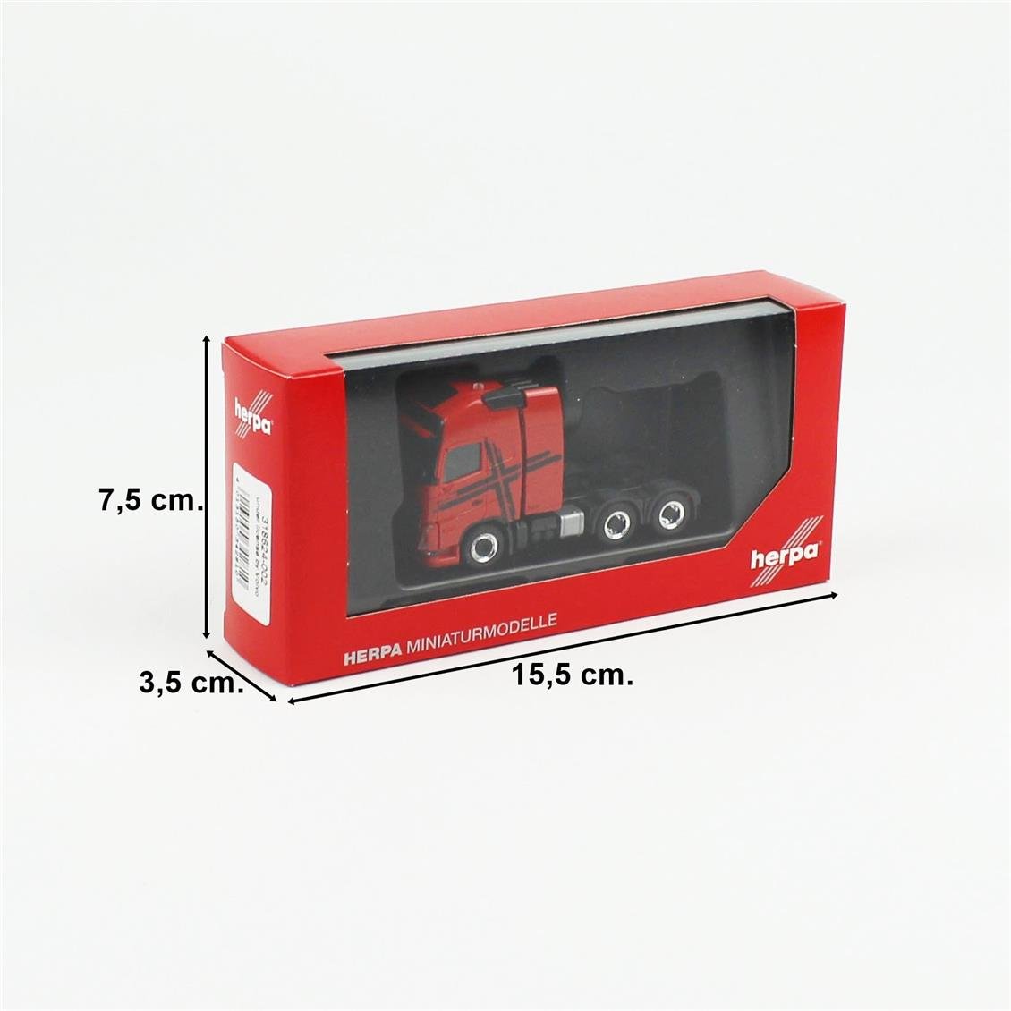 Herpa 318624-002 1/87 Ölçek, Volvo FH 16 GL XL 2020 Ağır Hizmet, Kuleli Kabinli, 3 Akslı Çekici, Kırmızı Siyah, Sergilemeye Haz