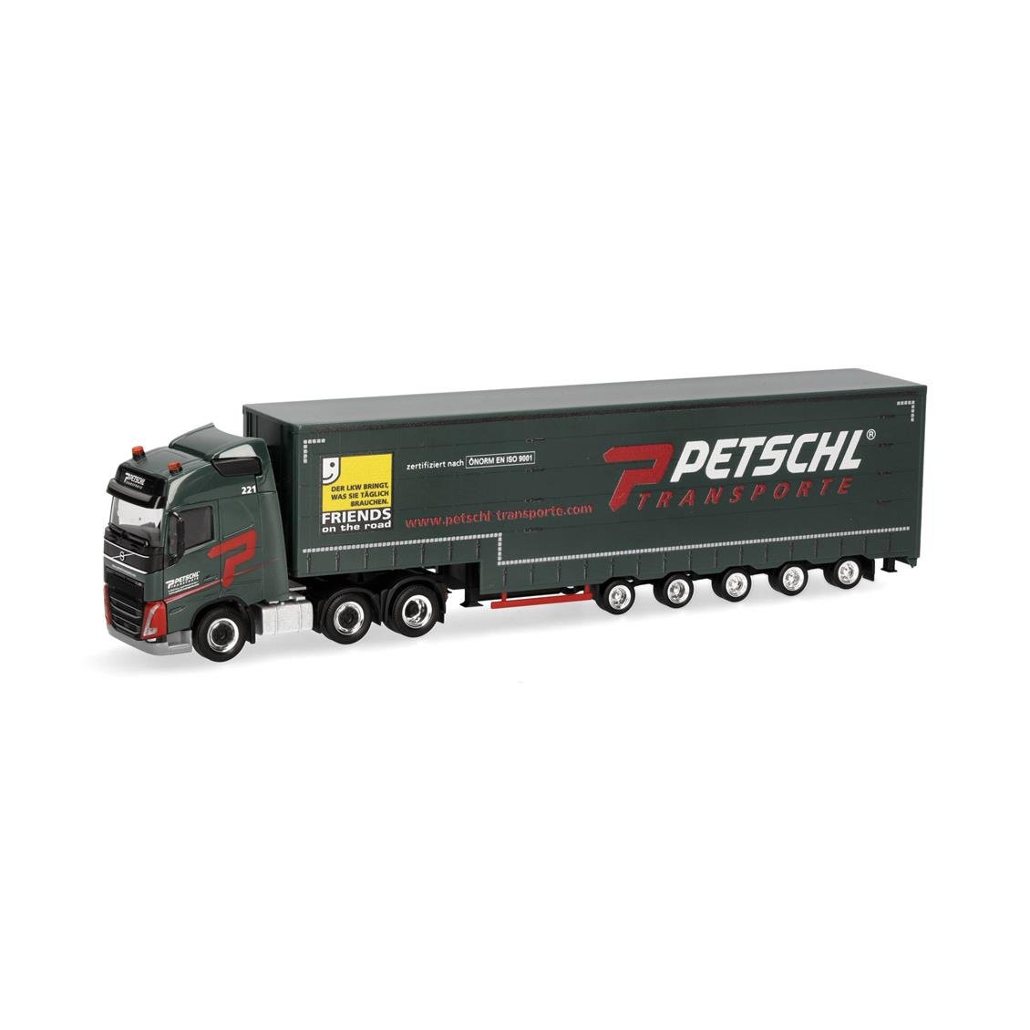 Herpa 318914 1/87 Ölçek, Volvo FH GL 2020 Perdeli Jumbo Dorseli TIR, Petschl, Sergilemeye Hazır Model Araç