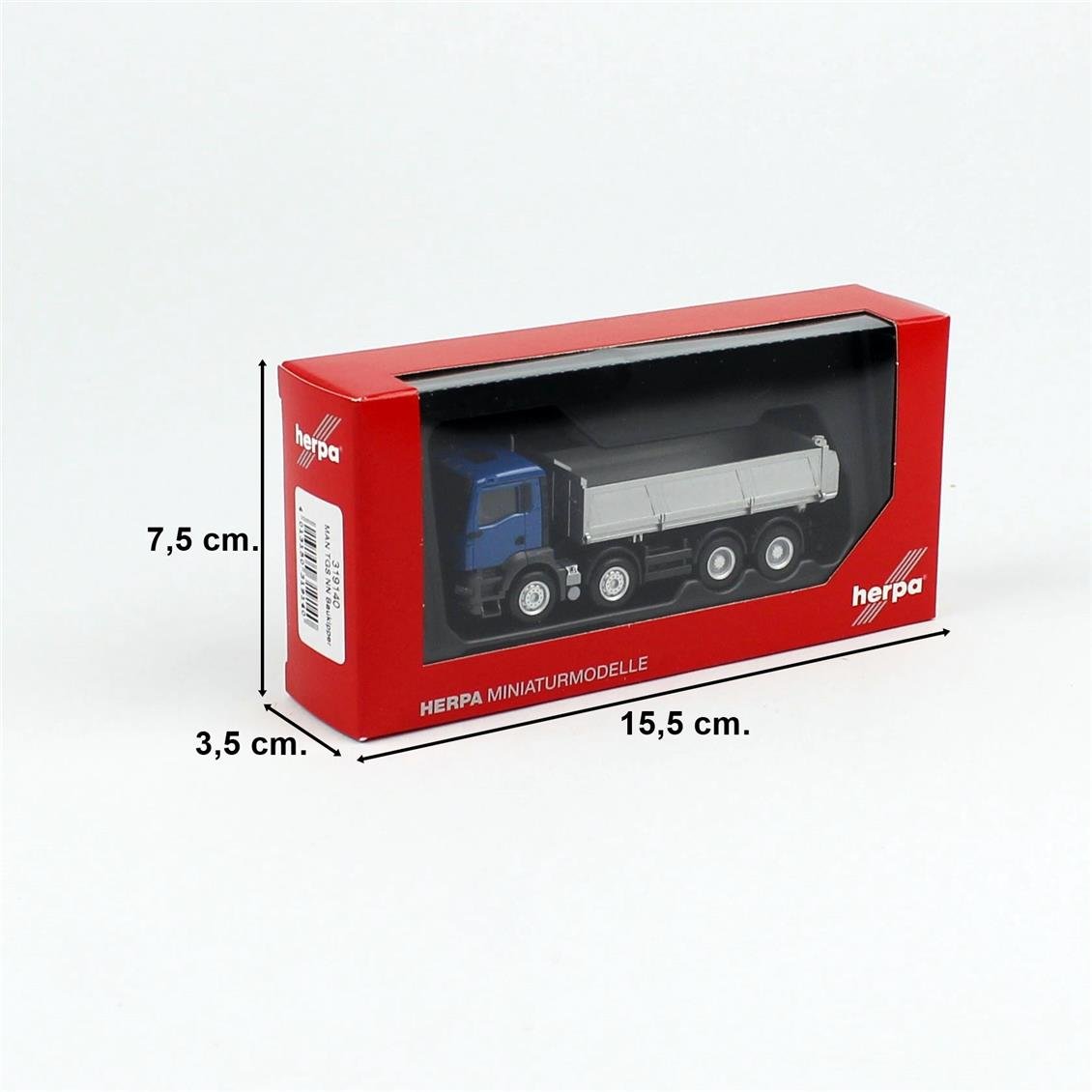 Herpa 319140 1/87 Ölçek, MAN TGS NN 4 Akslı Damperli Kamyon, Mavi-Gümüş, Sergilemeye Hazır Model Araç
