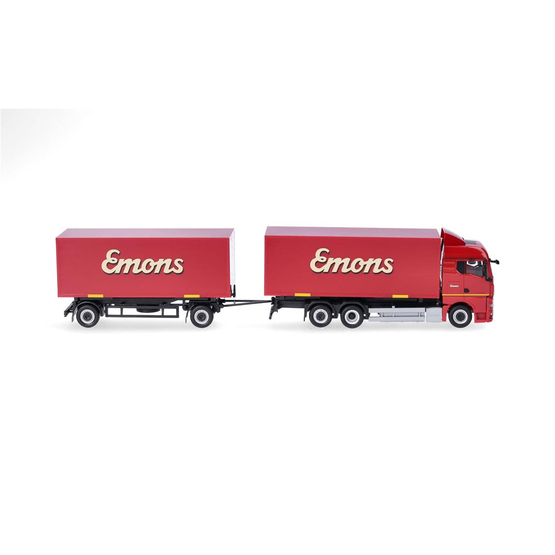 Herpa 319294 1/87 Ölçek, MAN TGX GM 3 Akslı Kapalı Kasa Kamyon ve 2 Akslı Kapalı Kasa Römork, Emons, Sergilemeye Hazır Model Ar