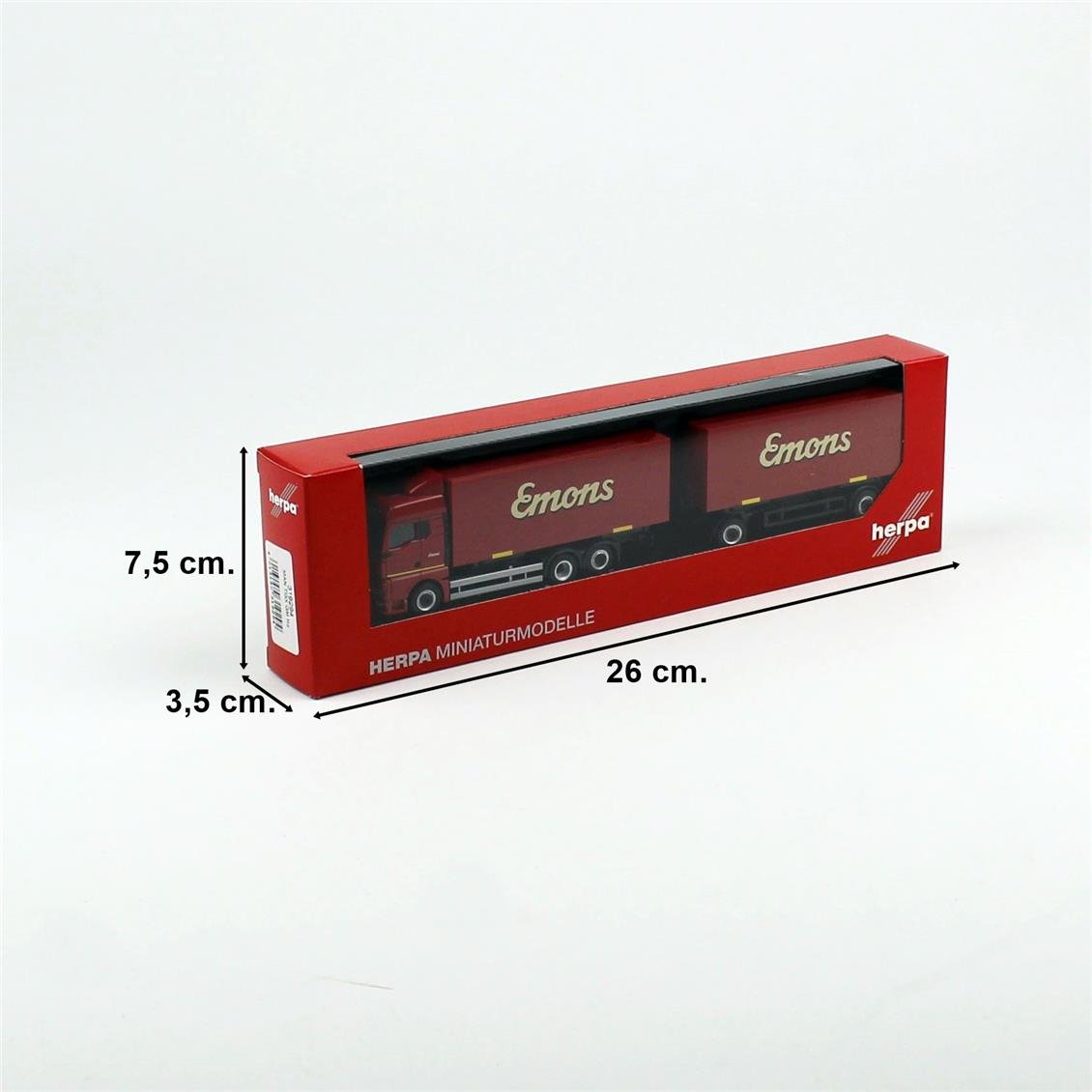 Herpa 319294 1/87 Ölçek, MAN TGX GM 3 Akslı Kapalı Kasa Kamyon ve 2 Akslı Kapalı Kasa Römork, Emons, Sergilemeye Hazır Model Ar