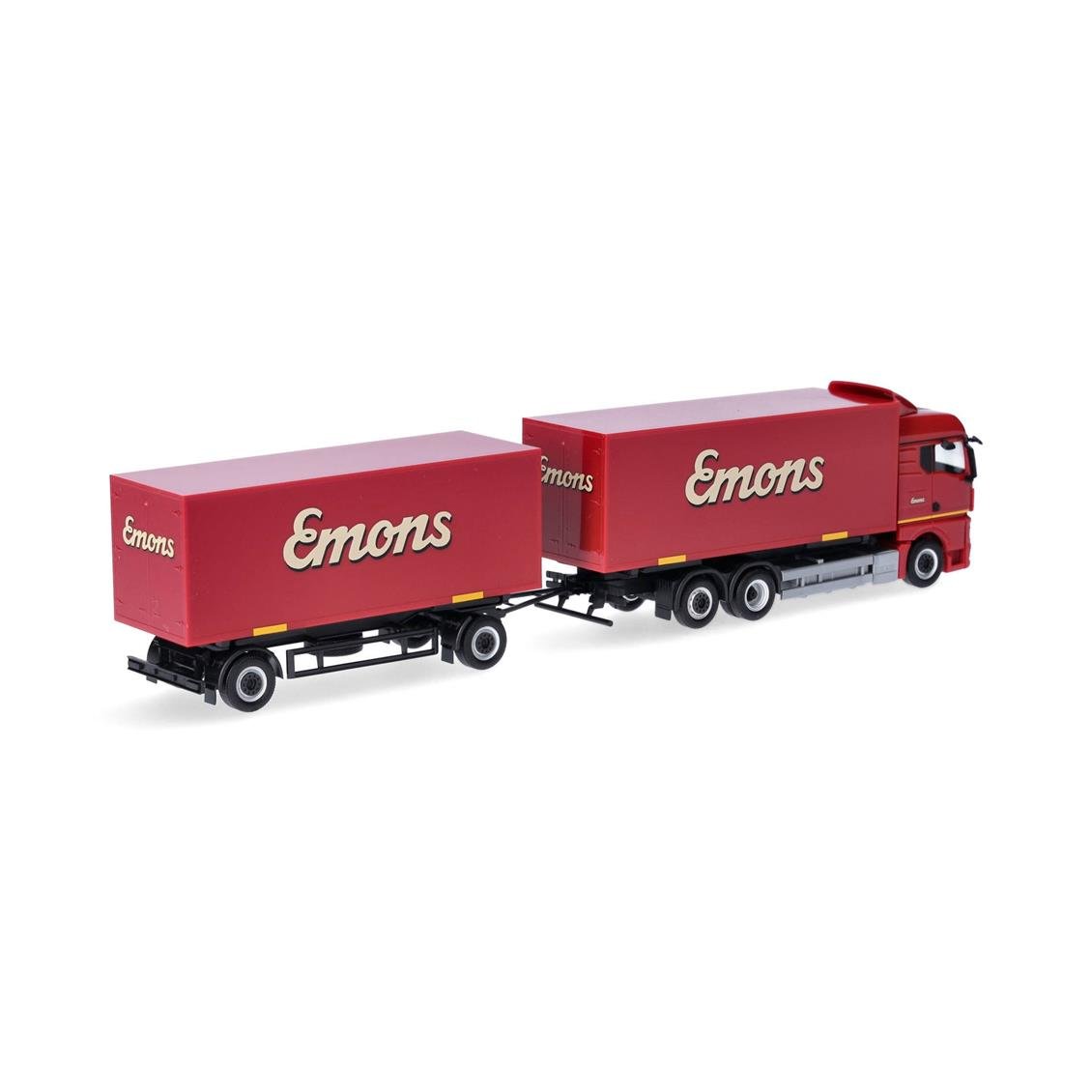 Herpa 319294 1/87 Ölçek, MAN TGX GM 3 Akslı Kapalı Kasa Kamyon ve 2 Akslı Kapalı Kasa Römork, Emons, Sergilemeye Hazır Model Ar