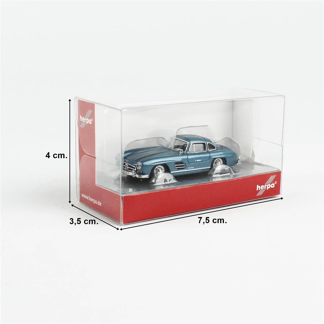 Herpa 430975-002 1/87 Ölçek, MB 300 SL, Martı Kapılı, Parlak Mavi Metalik, Sergilemeye Hazır Model Araç