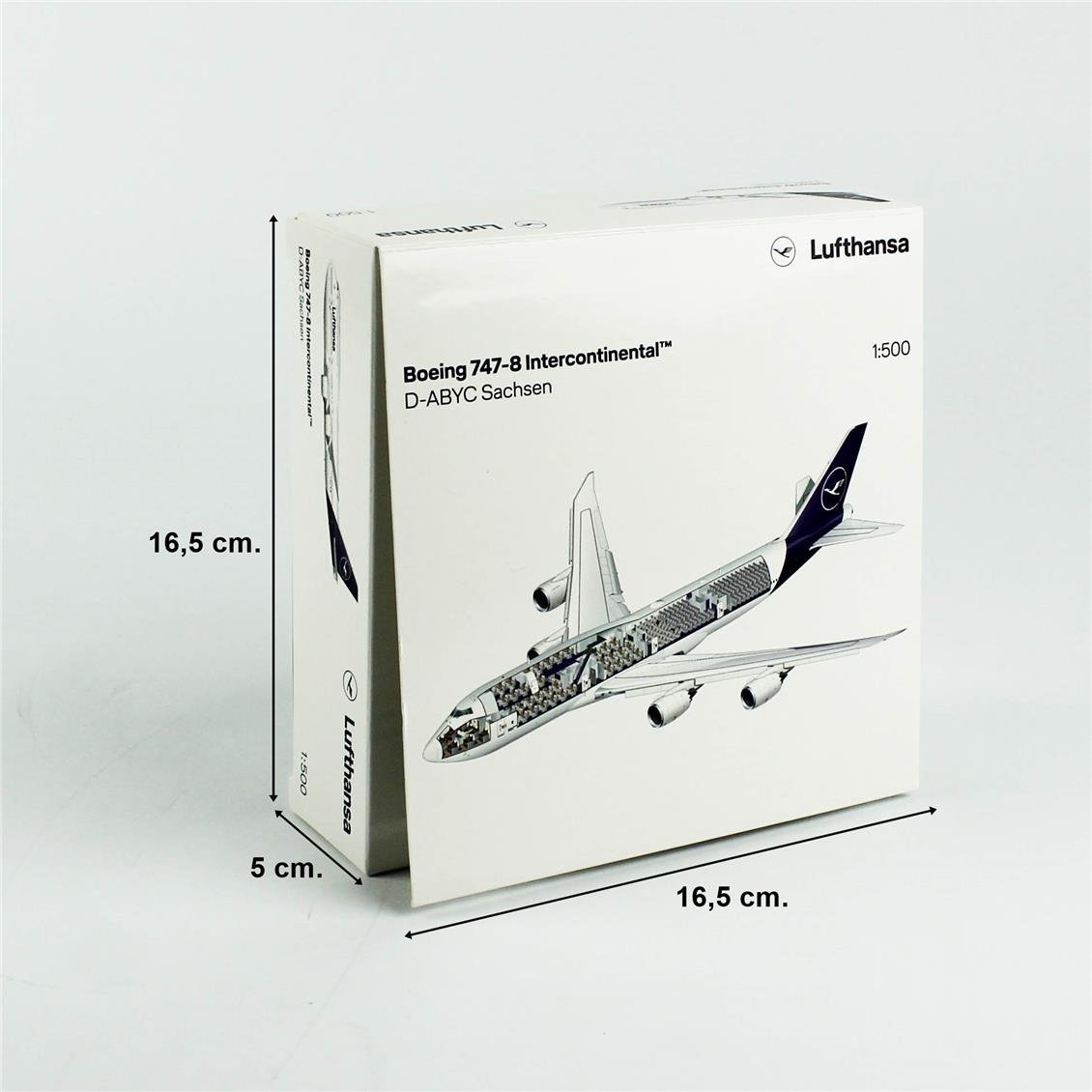 Herpa 531283-001 1/500 Ölçek, Lufthansa Boeing 747-8 Intercontinental – D-ABYC (Sachsen), Metal, Sergilemeye Hazır Model Yolcu