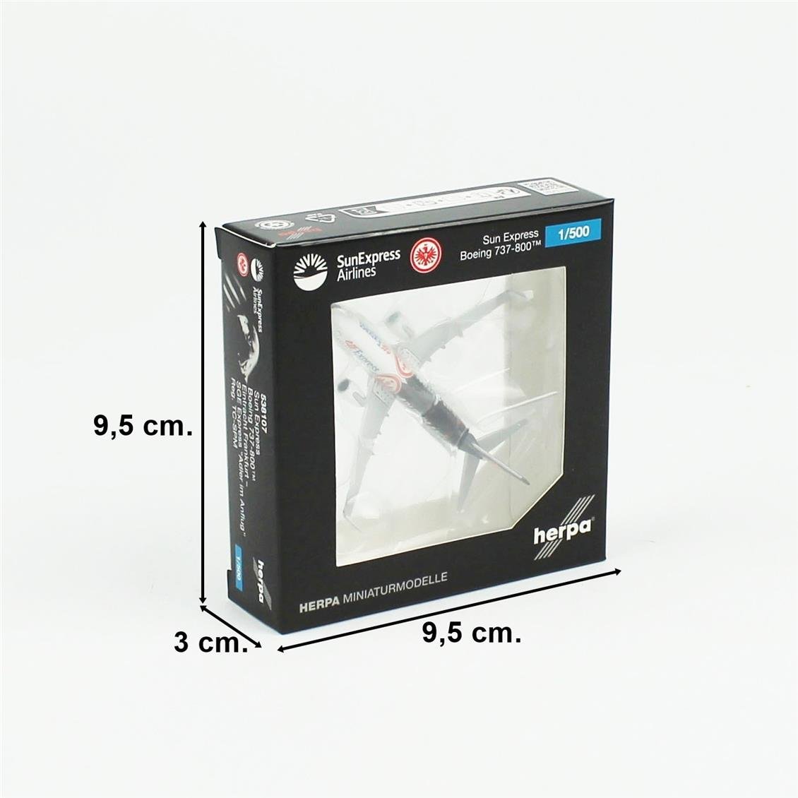 Herpa 538107 1/500 Ölçek, SunExpress Boeing 737-800 Eintracht Frankfurt-SGE Express), Metal, Sergilemeye Hazır Model Yolcu Uçağ