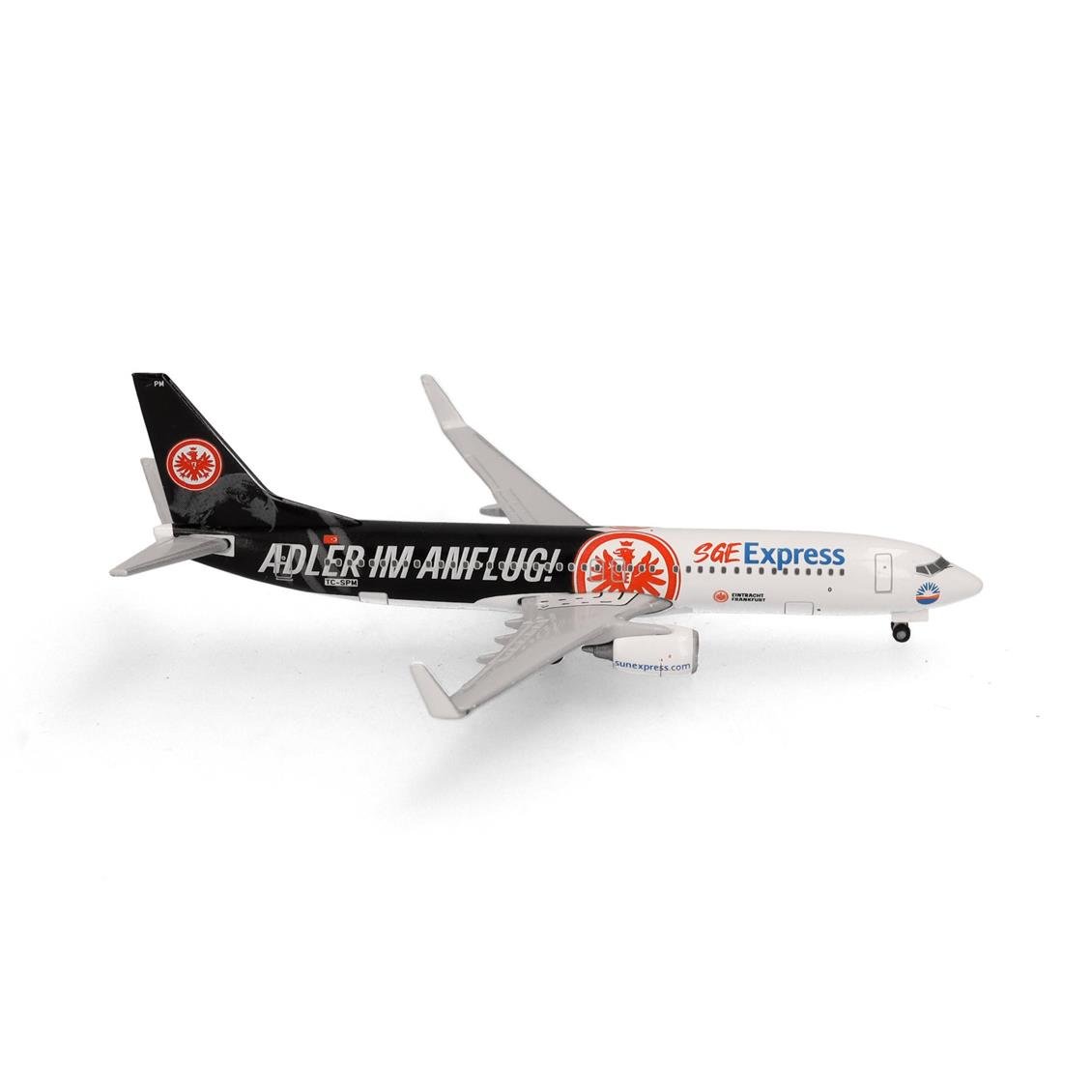 Herpa 538107 1/500 Ölçek, SunExpress Boeing 737-800 Eintracht Frankfurt-SGE Express), Metal, Sergilemeye Hazır Model Yolcu Uçağ