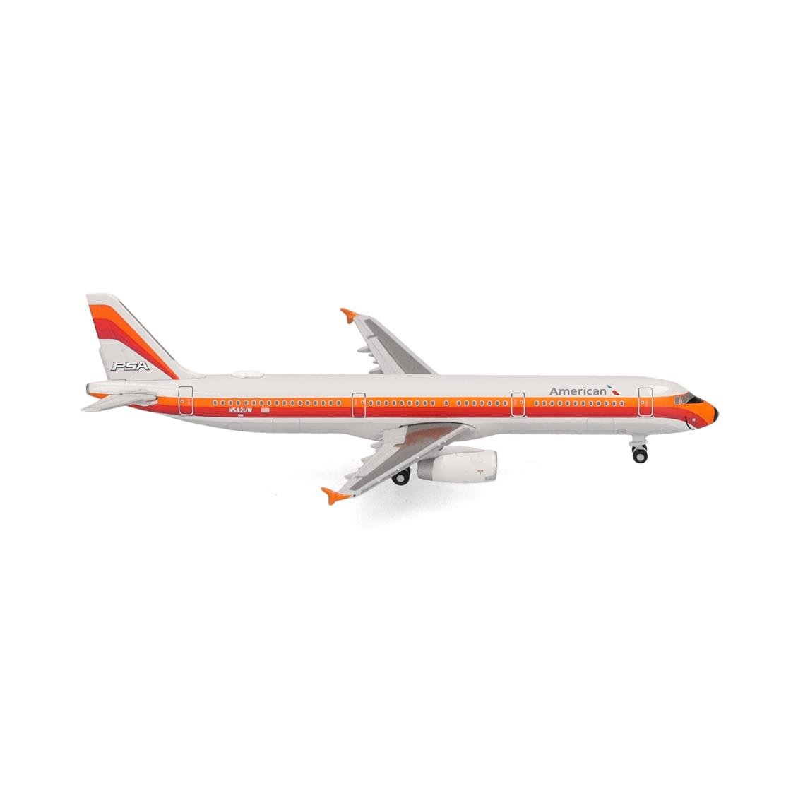 Herpa 538244 1/500 Ölçek, Amerikan Havayolları Airbus A321 (PSA Heritage livery) N582UW, Metal, Sergilemeye Hazır Model Yolcu U