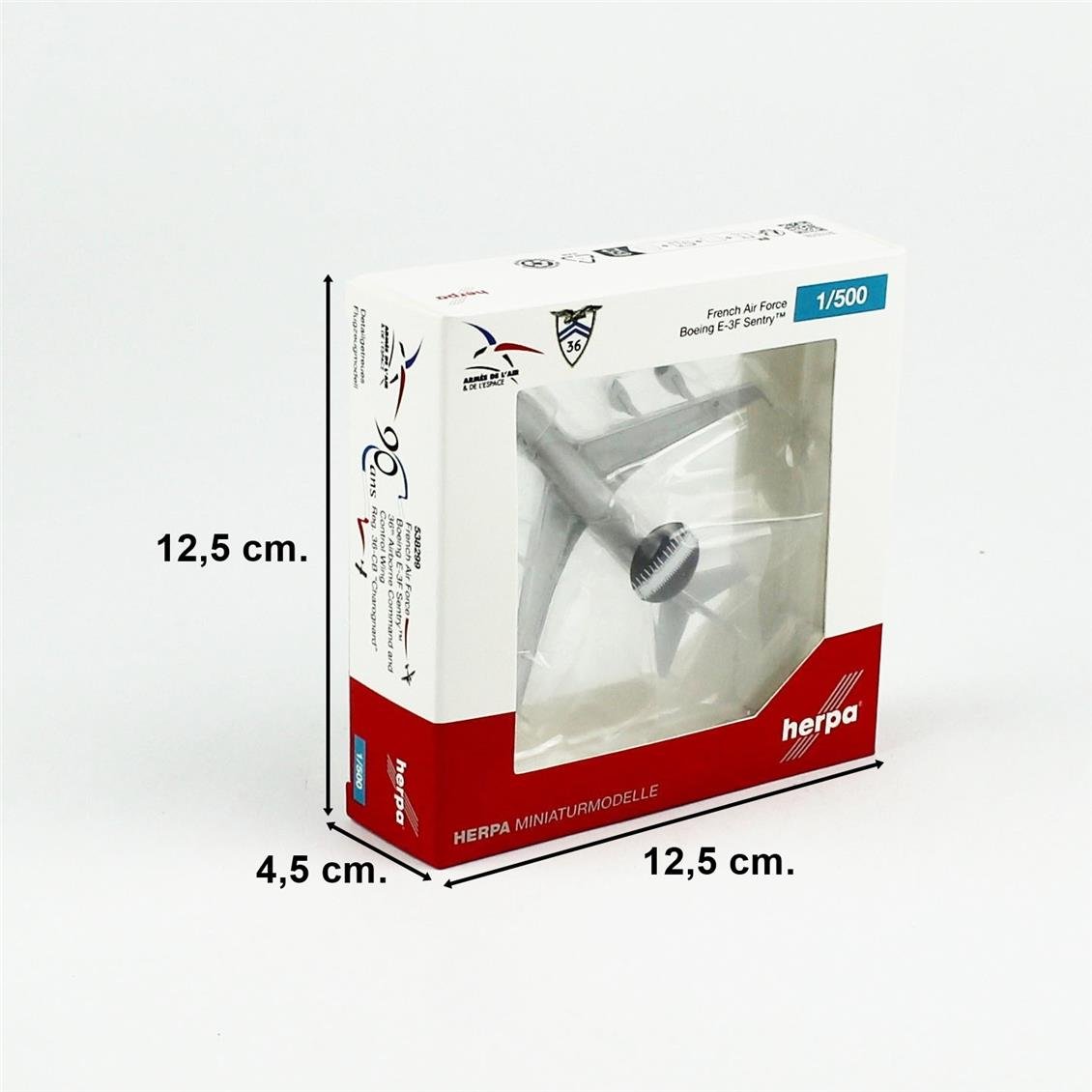 Herpa 538299 1/500 Ölçek, Fransa Hava Kuvvetleri Boeing E-3F Sentry (36th Airborne CCW) Charognard, Metal, Sergilemeye Hazır Mo