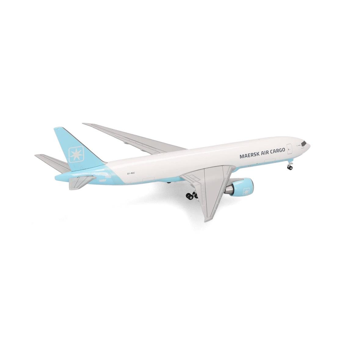 Herpa 538305 1/500 Ölçek, Maersk Hava Kargo Boeing 777F, OY-MAC (Maersk Swan), Metal, Sergilemeye Hazır Model Nakliye Uçağı