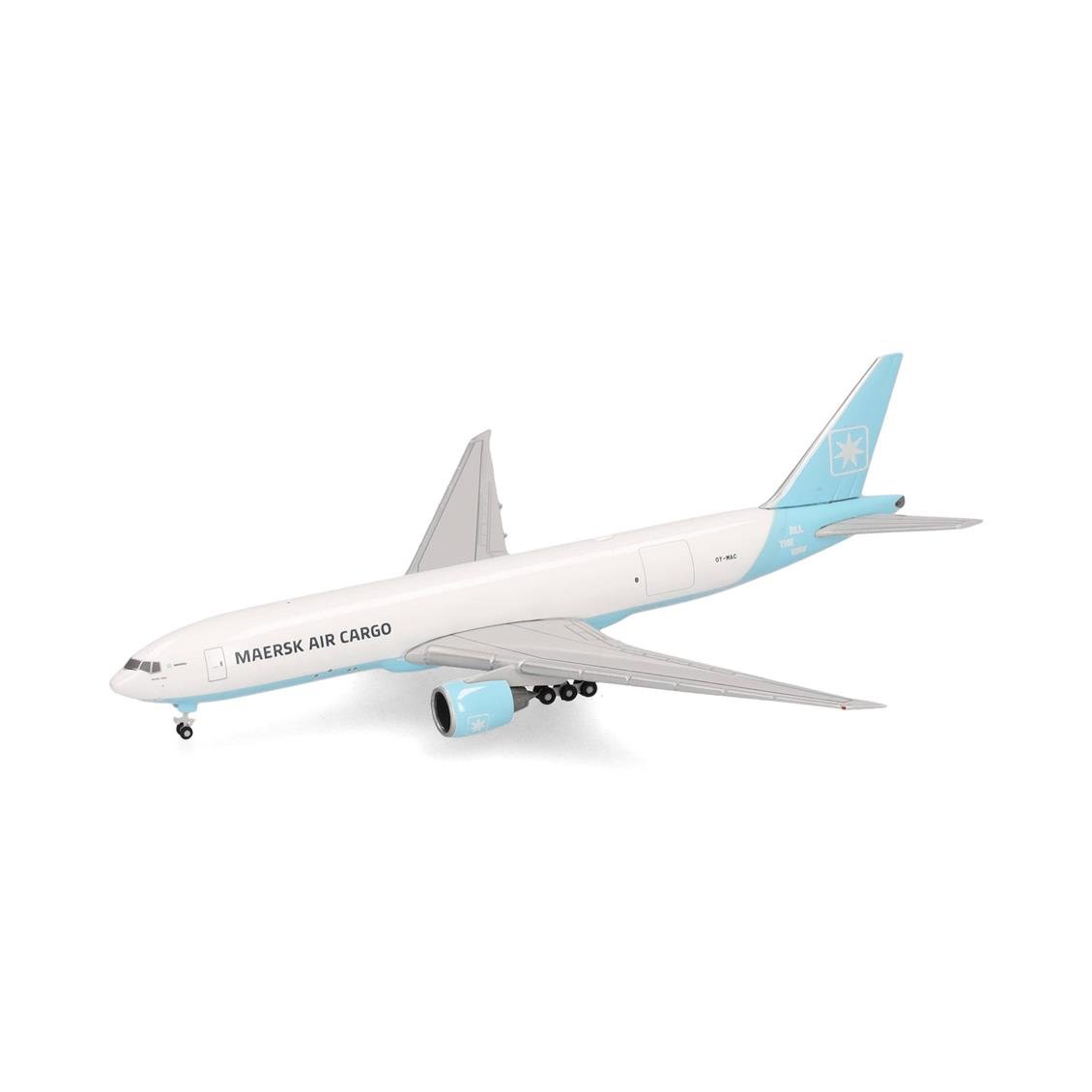 Herpa 538305 1/500 Ölçek, Maersk Hava Kargo Boeing 777F, OY-MAC (Maersk Swan), Metal, Sergilemeye Hazır Model Nakliye Uçağı
