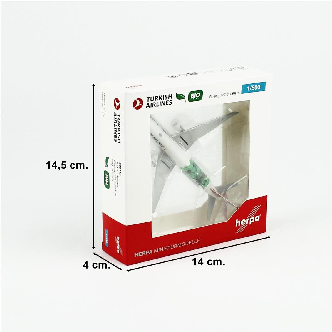 Herpa 538442 1/500 Ölçek, Türk Hava Yolları Boeing 777-300ER (Bio Fuel) TC-LJH, Metal, Sergilemeye Hazır Model Yolcu Uçağı