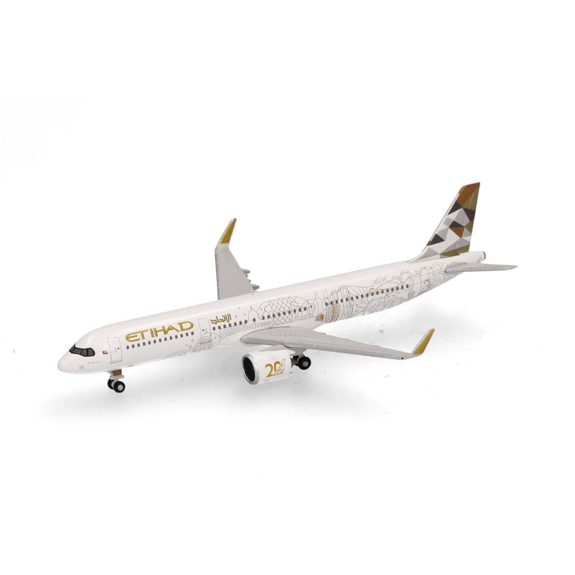 Herpa 538473 1/500 Ölçek, Etihad Havayolları Airbus A321neo (20th anniversary) A6-AEN, Metal, Sergilemeye Hazır Model Yolcu Uça
