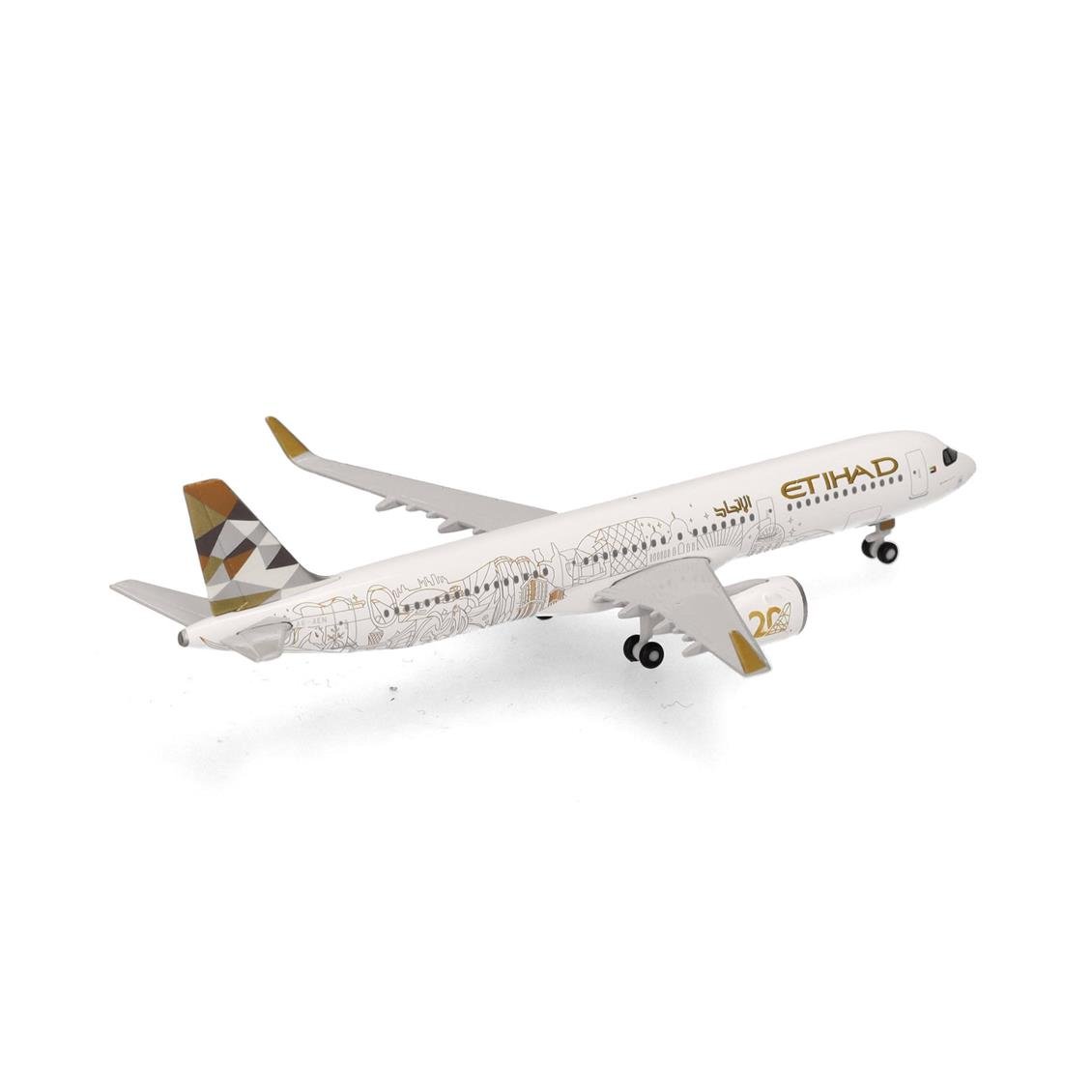 Herpa 538473 1/500 Ölçek, Etihad Havayolları Airbus A321neo (20th anniversary) A6-AEN, Metal, Sergilemeye Hazır Model Yolcu Uça