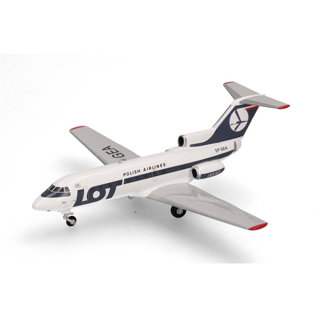 Herpa 573139 1/200 Ölçek, LOT Polonya Havayolları Yakovlev Yak-40, SP-GEA, Metal, Sergilemeye Hazır Model Yolcu Uçağı