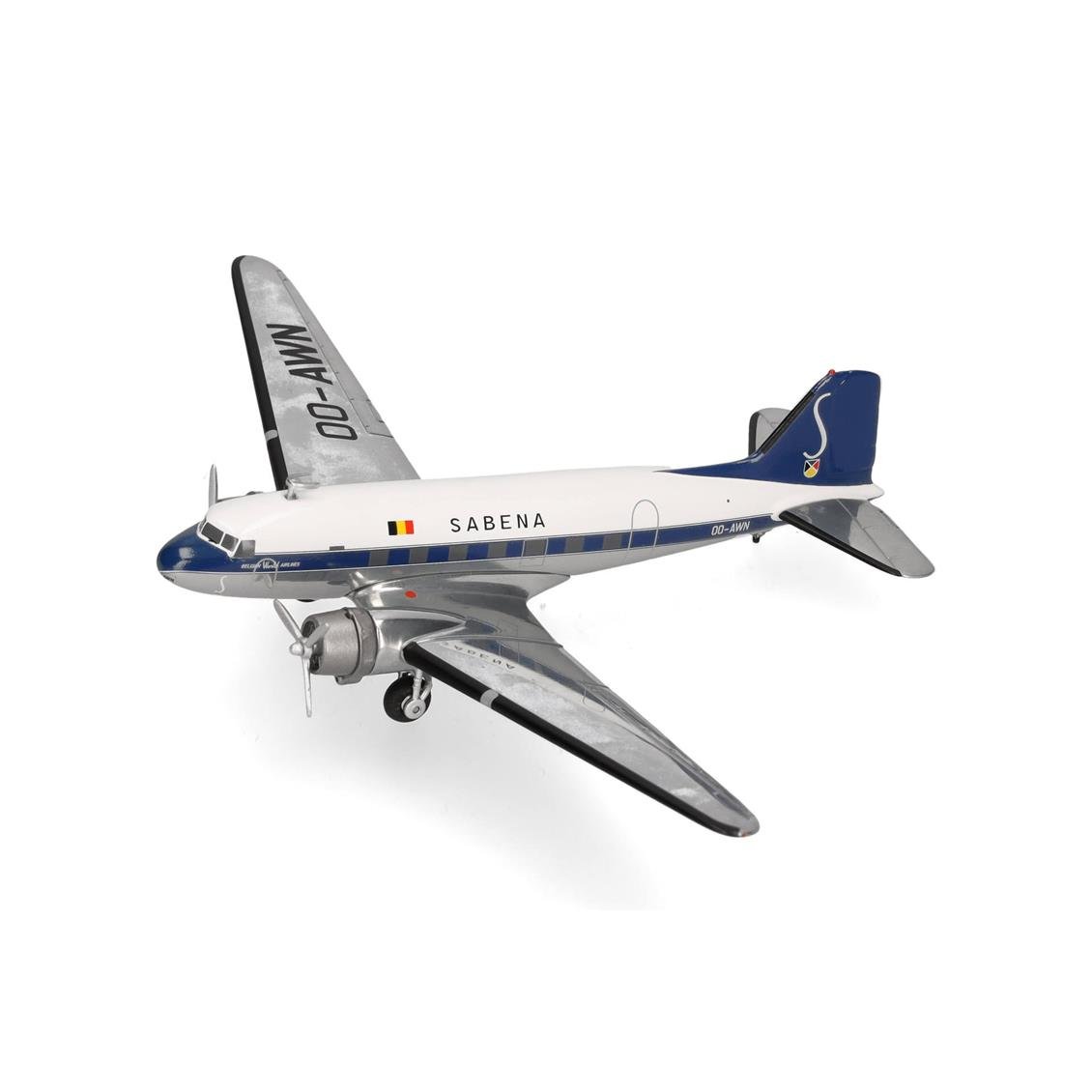 Herpa 573399 1/200 Ölçek, Sabena Douglas DC-3, OO-AWN, Metal, Sergilemeye Hazır Model Yolcu Uçağı