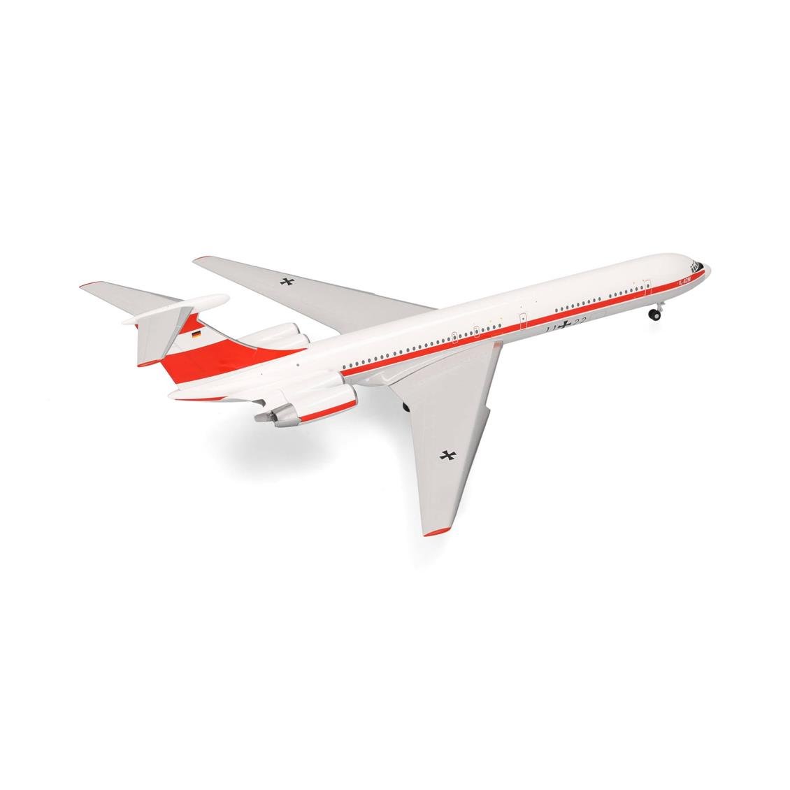 Herpa 573412 1/200 Ölçek, Luftwaffe Hava Kuvvetleri Ilyushin IL-62M, 11+22, Metal, Sergilemeye Hazır Model Askeri Uçak