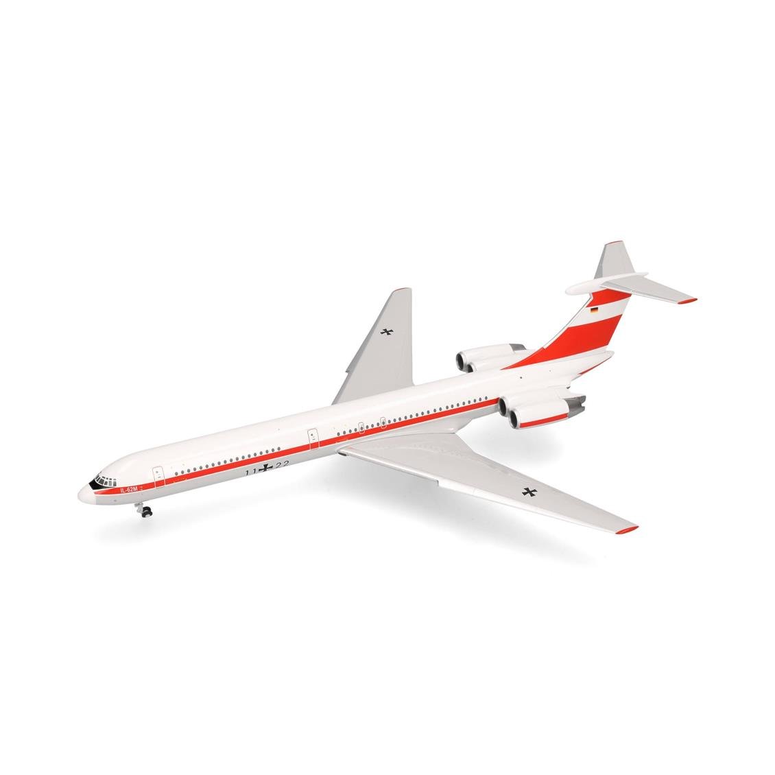 Herpa 573412 1/200 Ölçek, Luftwaffe Hava Kuvvetleri Ilyushin IL-62M, 11+22, Metal, Sergilemeye Hazır Model Askeri Uçak