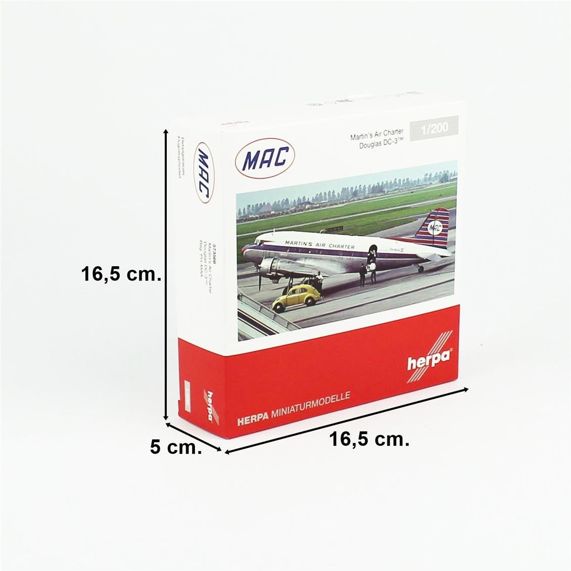 Herpa 573566 1/200 Ölçek, Martin's Air Charter Douglas DC-3, PH-MAA, Metal, Sergilemeye Hazır Model Yolcu Uçağı