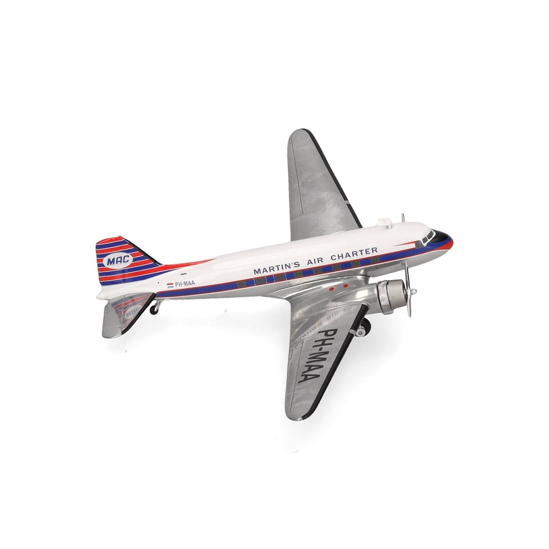Herpa 573566 1/200 Ölçek, Martin's Air Charter Douglas DC-3, PH-MAA, Metal, Sergilemeye Hazır Model Yolcu Uçağı