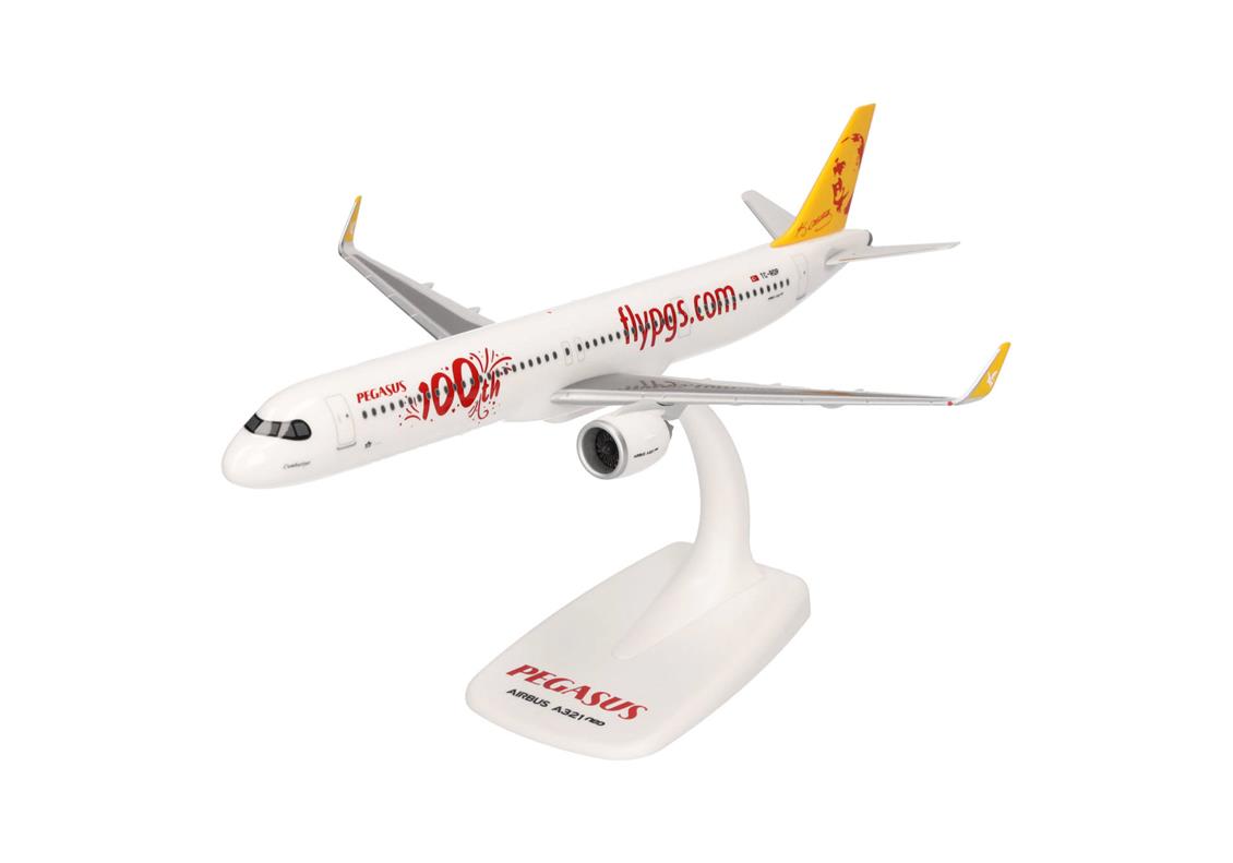Herpa 613057 1/200 Ölçek, Pegasus Airlines Airbus A321 neo (100.yıl) Sergilemeye Hazır Model Yolcu Uçağı