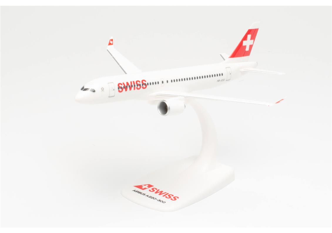 Herpa 613323 1/200 Ölçek, Airbus A220-300 Swiss International Air Lines, Sergilemeye Hazır Model Yolcu Uçağı