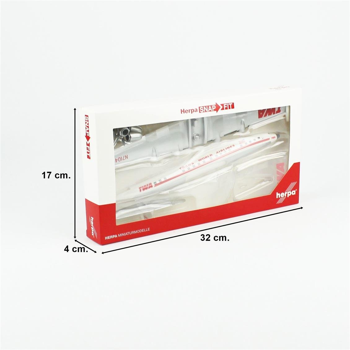 Herpa 614467 1/125 Ölçek, TWA Havayolları Lockheed L-1049G Super Constellation, N7104C, Snapfit, Plastik, Standlı, Sergilemeye