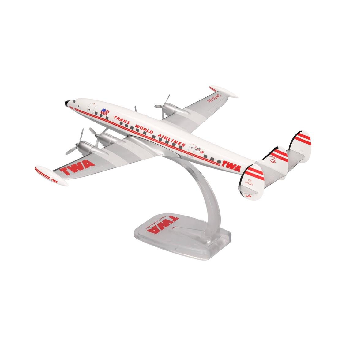 Herpa 614467 1/125 Ölçek, TWA Havayolları Lockheed L-1049G Super Constellation, N7104C, Snapfit, Plastik, Standlı, Sergilemeye