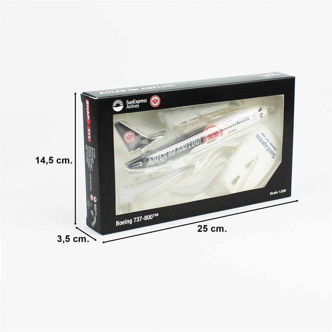 Herpa 614481 1/200 Ölçek, Sun Express Boeing 737-800 (Eintracht Frankfurt-SGE Express) TC-SPM, Snapfit, Plastik, Standlı, Sergi