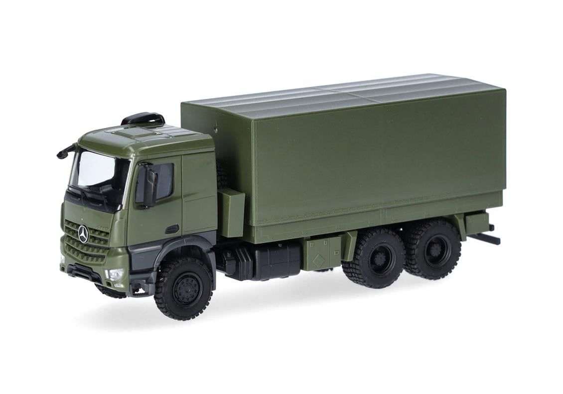 Herpa 747165 1/87 Ölçek, Mercedes-Benz Arocs 6x6, Düz Kasalı ve Brandalı, Sergilemeye Hazır Model Araç