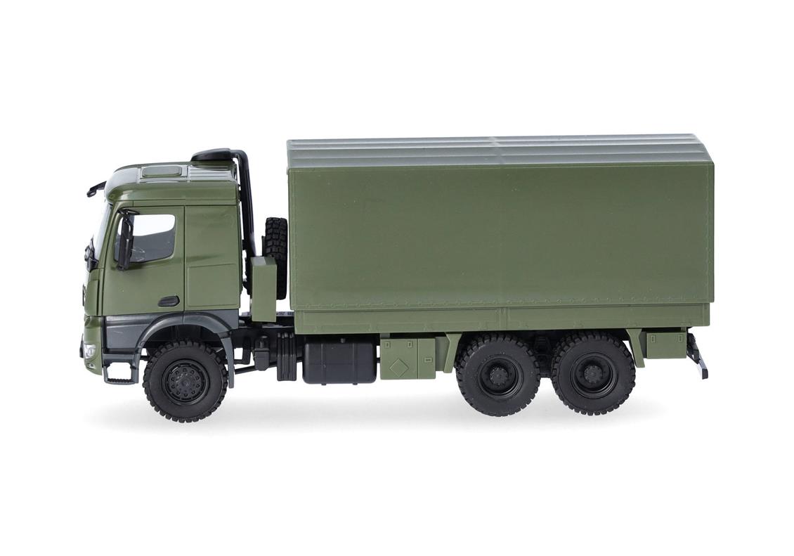 Herpa 747165 1/87 Ölçek, Mercedes-Benz Arocs 6x6, Düz Kasalı ve Brandalı, Sergilemeye Hazır Model Araç