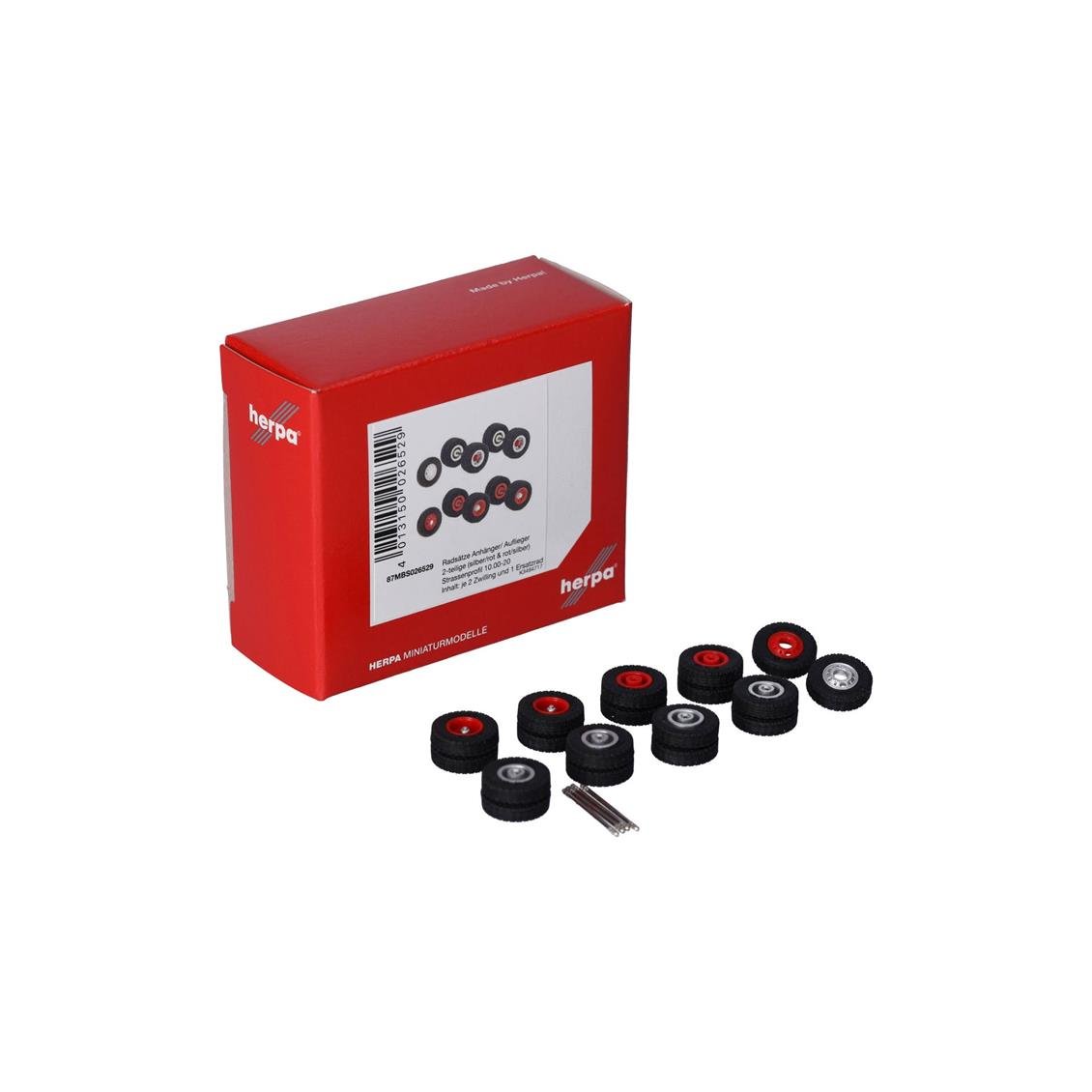 Herpa 87MBS026529 1/87 Ölçek, RS Treyler Tekerlek Seti, 2 Parçalı Jantlar, Kırmızı ve Beyaz 2 set