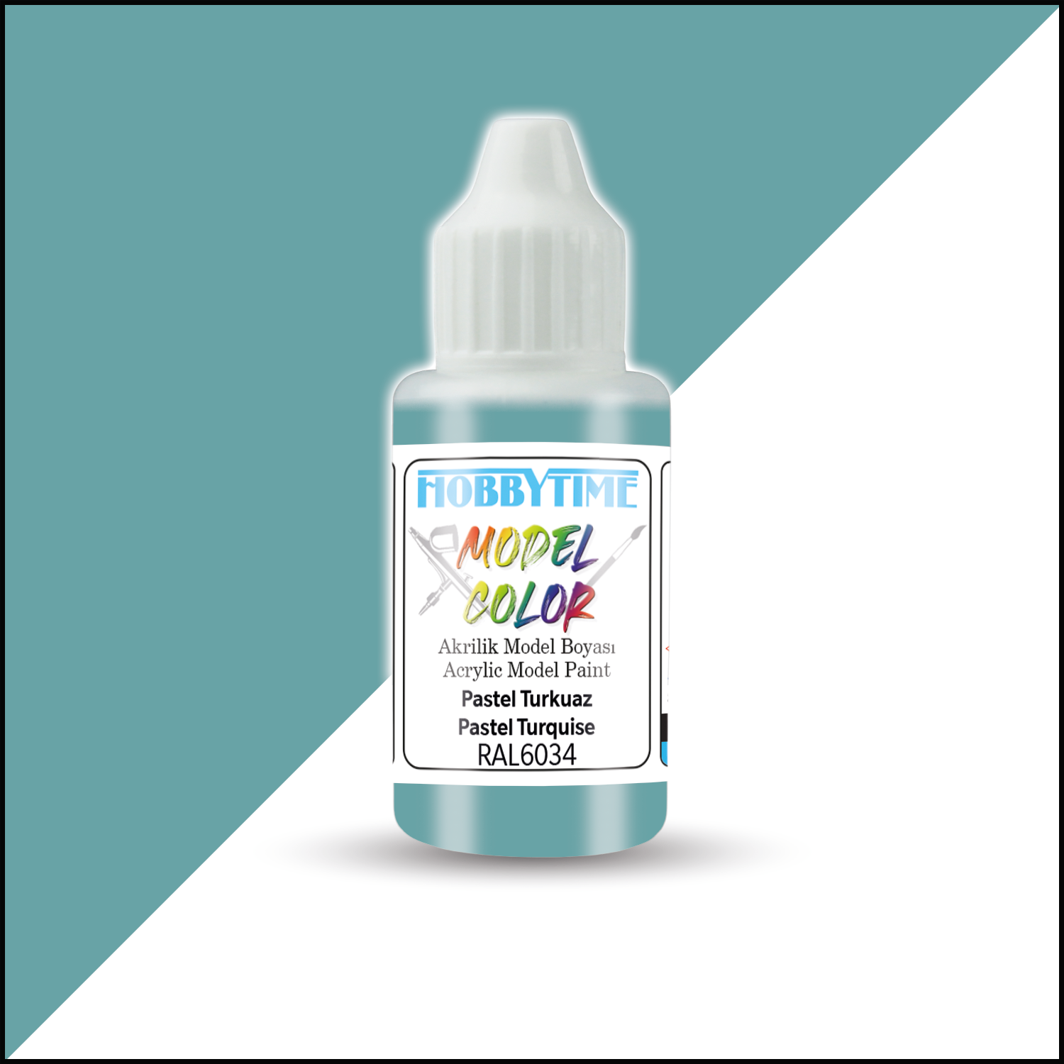 Hobbytime 428 18 ml. RAL6034 Pastel Turkuaz (Pastel Turquise), Akrilik Model Boyası