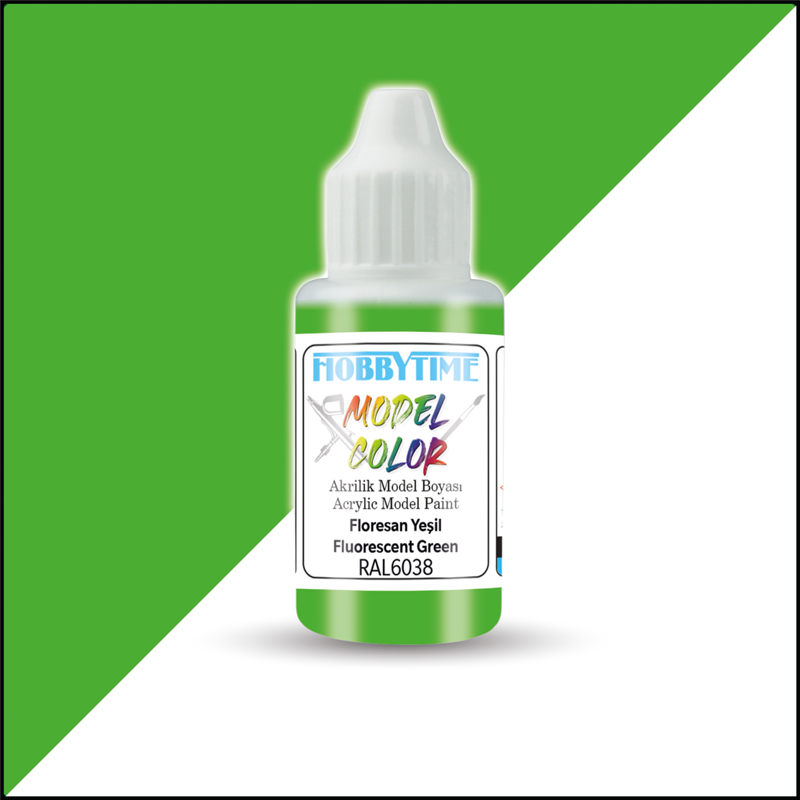 Hobbytime 496 18 ml. Florescent Green, Ral6038 (Fluo.green), Acrylmodellmalerei