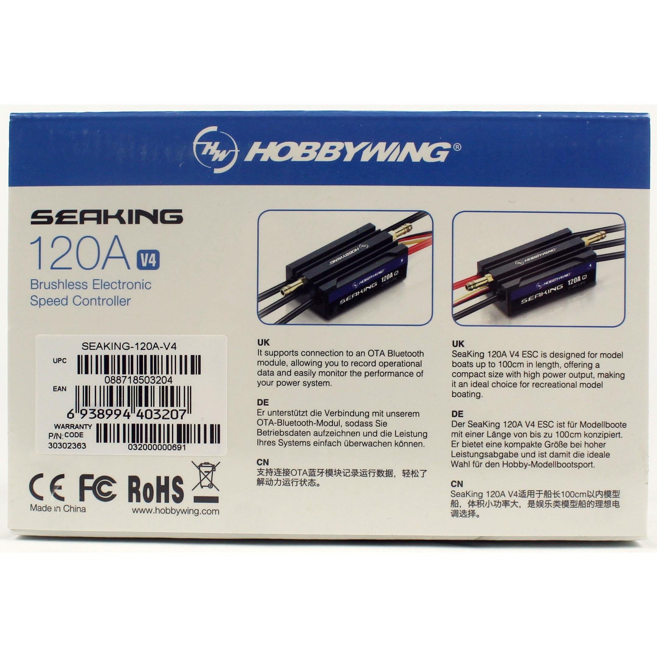 Hobbywing 30302363 Seaking Serisi, 120 Amper, V4, 2-6S Li-Po, Fırçasız Tekne Motoru için Su Soğutmalı Elektronik Hız Kontrolü