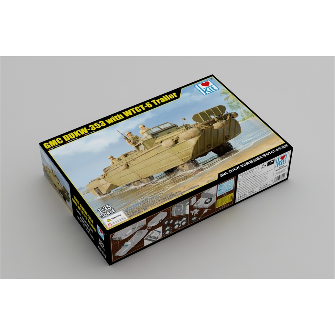 I Love Kit 63539 1/35 Ölçek, GMC DUKW-353 Amfibi Araç ve WTCT-6 Römork, Plastik Model Kiti