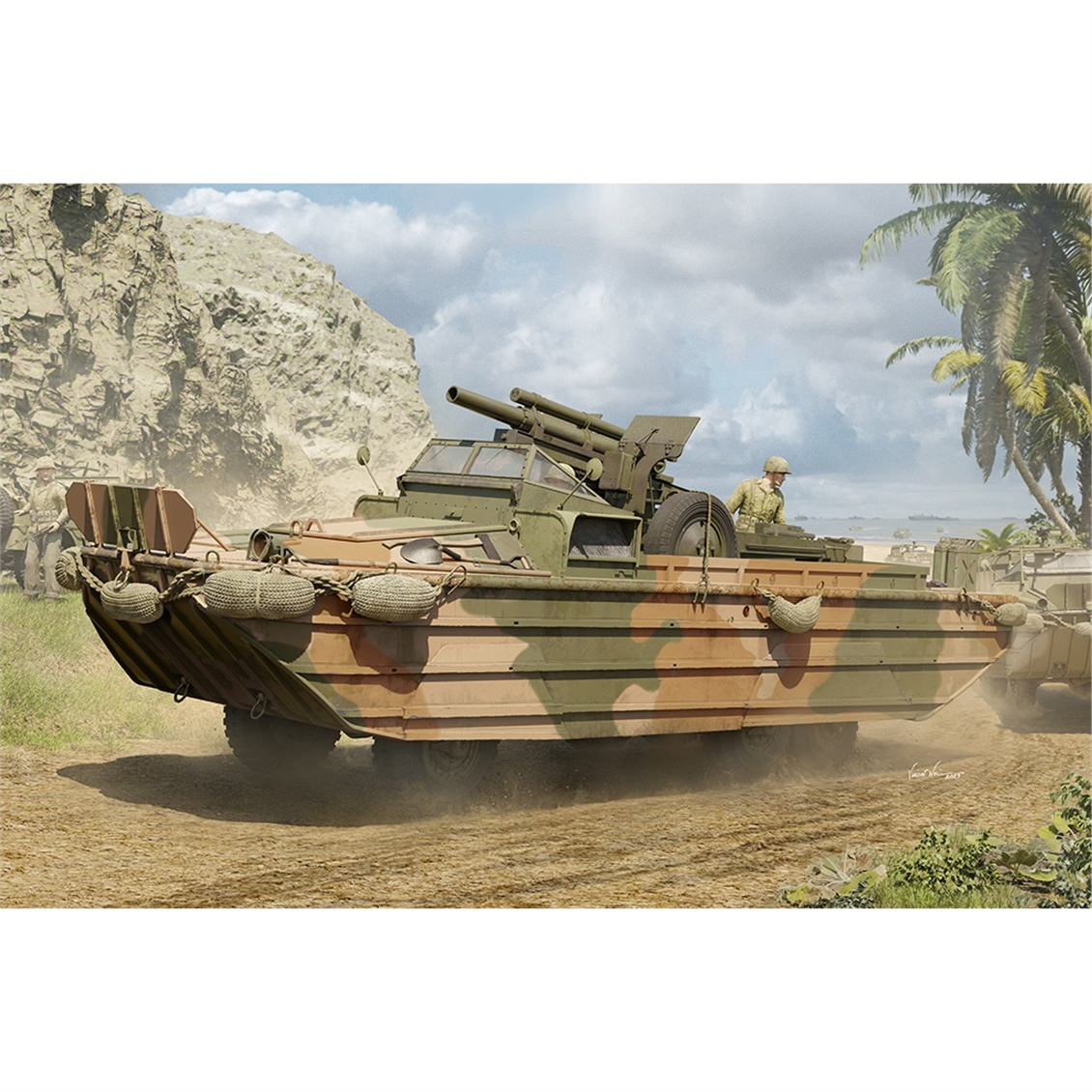 I Love Kit 63540 1/35 Ölçek, GMC DUKW-353 Amfibi Araç ve 105mm Howitzer Top, Plastik Model Kiti