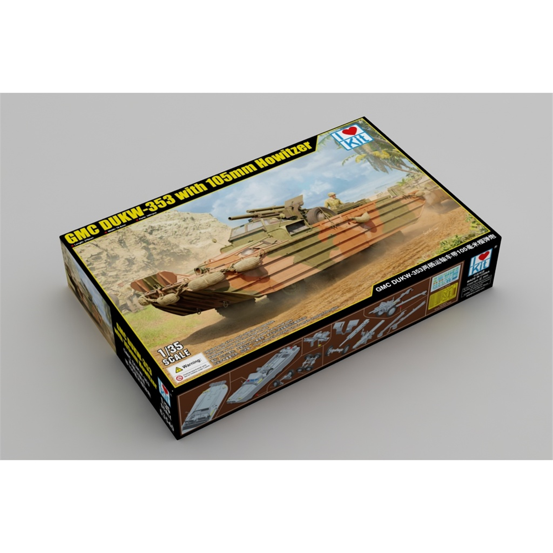 I Love Kit 63540 1/35 Ölçek, GMC DUKW-353 Amfibi Araç ve 105mm Howitzer Top, Plastik Model Kiti