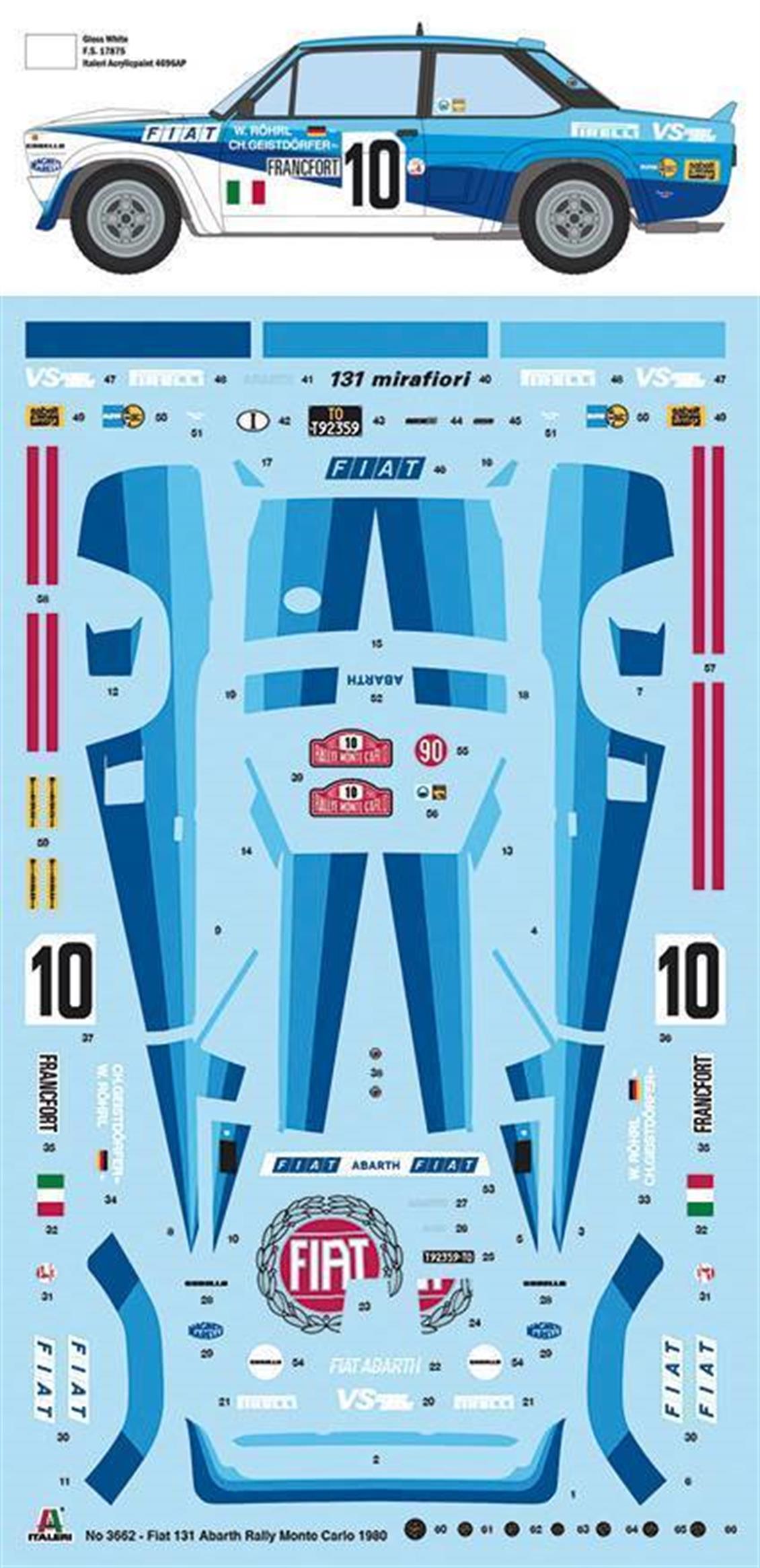 Italeri 3662S 1/24 Fiat 131 Abarth Rally Yarış Arabası Demonte Plastik Maketi