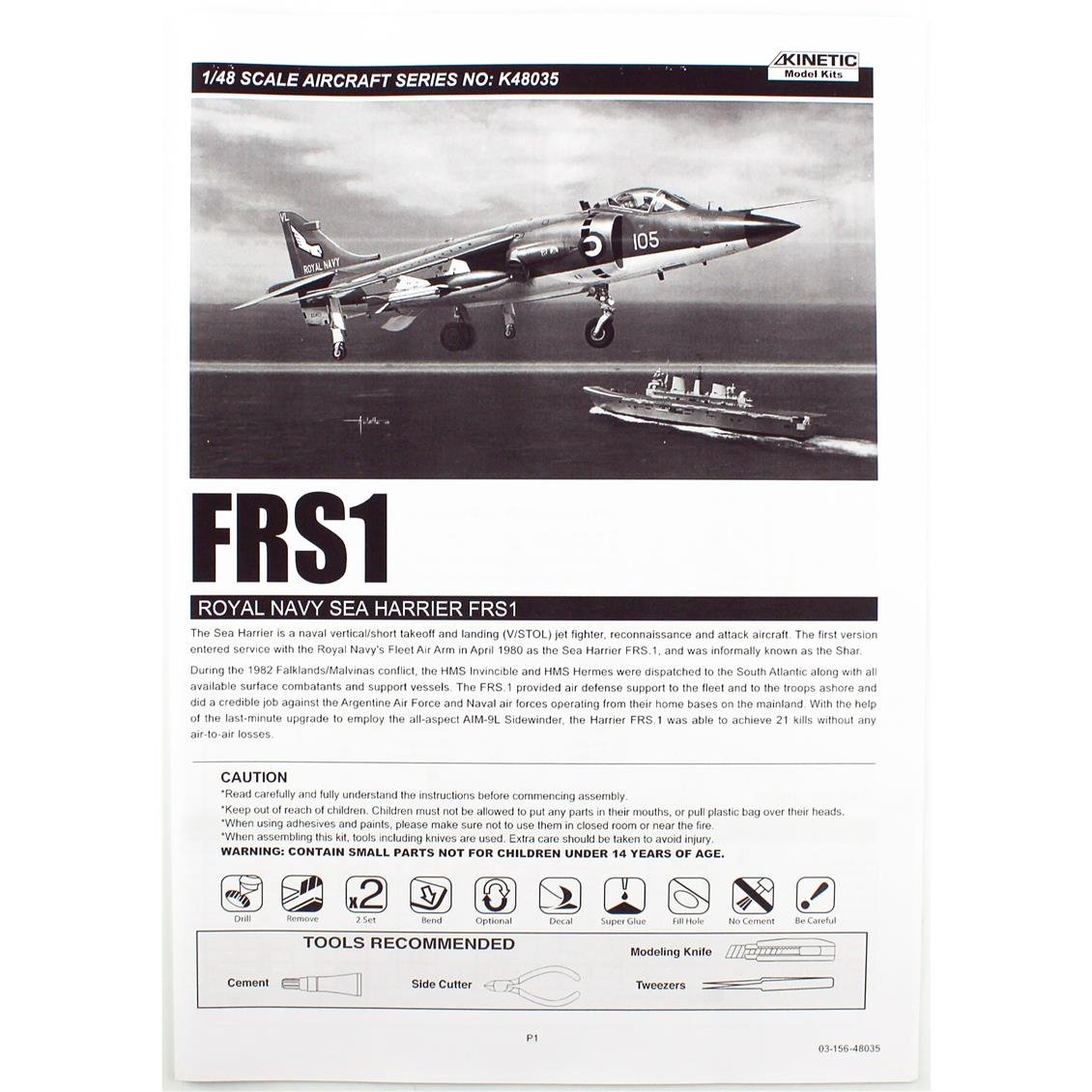 Kinetic K48035 1/48 FRS.1 Royal Navy Sea Harrier Savaş Uçağı, Plastik Model Kiti