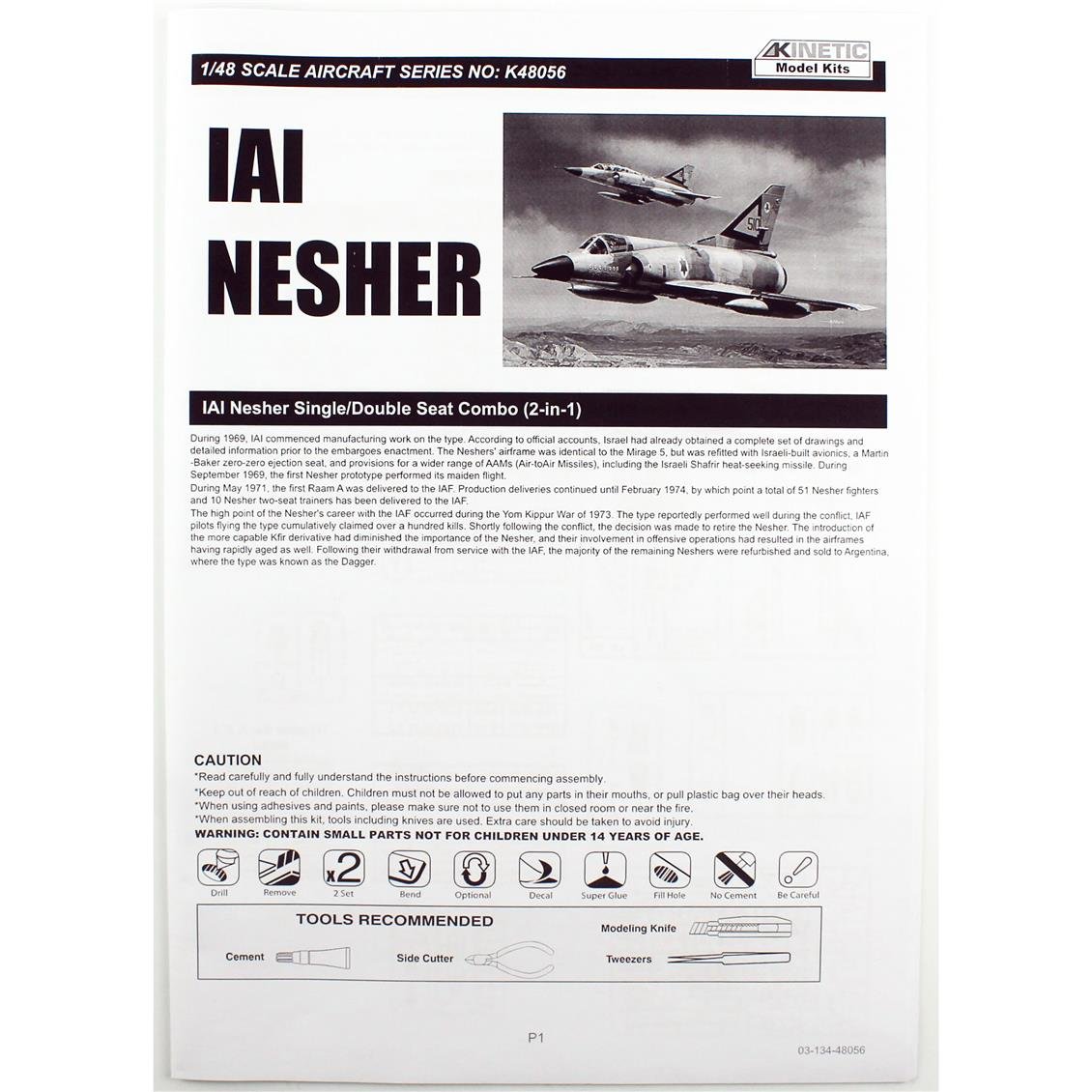 Kinetic K48056 1/48 IAI Nesher ( Single/Double Seat Combo ) Savaş Uçağı, Plastik Model Kiti