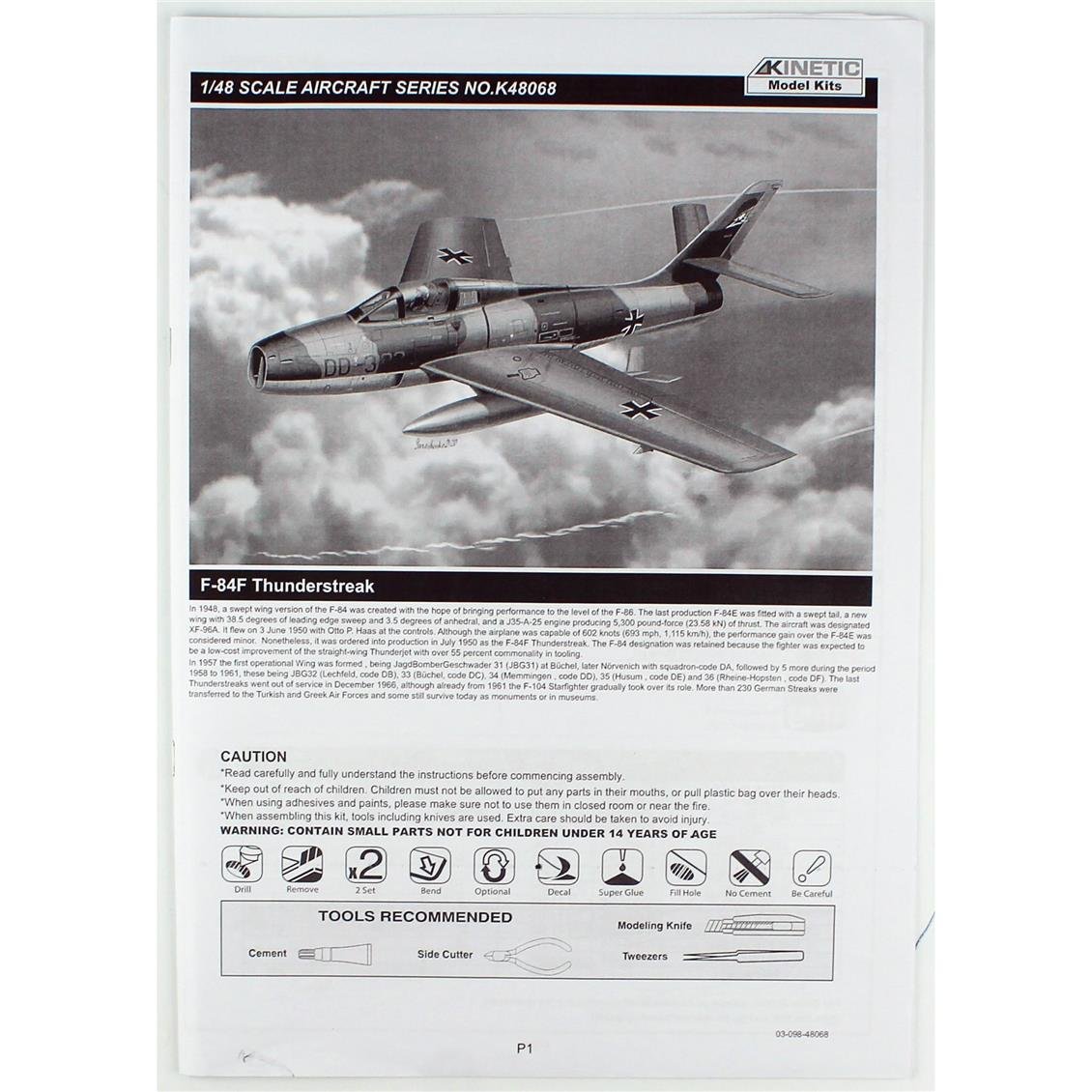 Kinetic K48068 1/48 F-84F Thunderstreak (Avrupa Versiyonu) Savaş Uçağı, Plastik Model Kiti