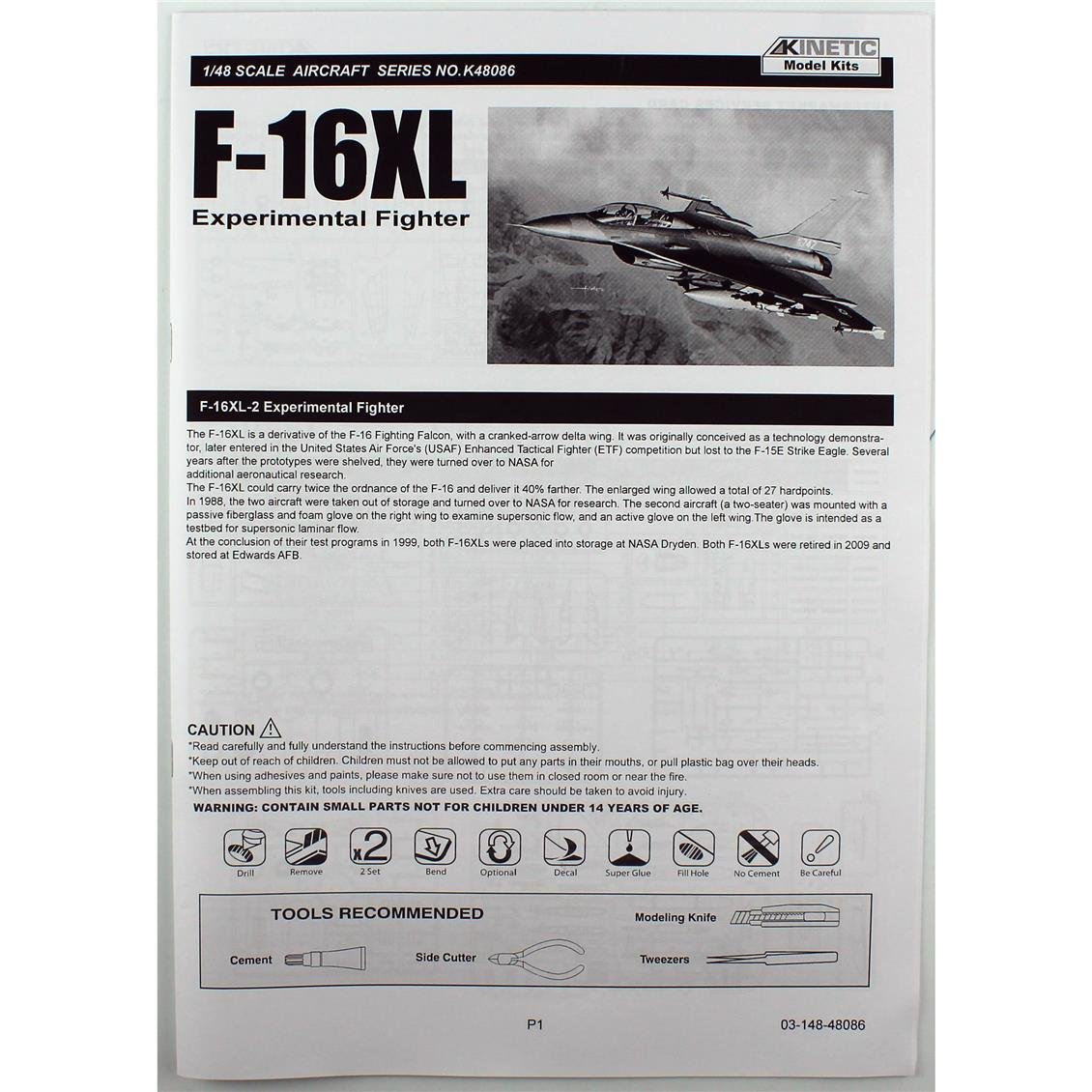 Kinetic K48086 1/48 F-16XL-2 (Experimental Fighter) Savaş Uçağı, Plastik Model Kiti