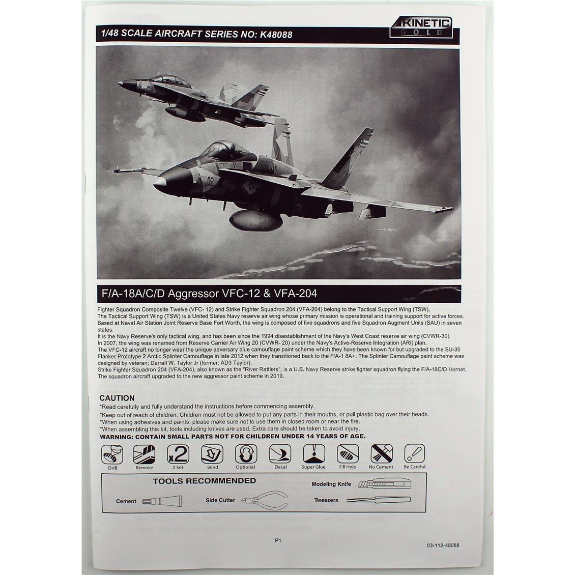 Kinetic K48088 1/48 F/A-18A/C/D (Aggressor VFC-12 & VFA-204) Savaş Uçağı, Plastik Model Kiti